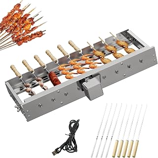 Asador Giratorio Eléctrico, Espetón Para Barbacoa De Acero Inoxidable 50 Cm Con Motor USB, Accesorio Schaschlik 9 Orificios Con 9 Pinchos, 5 RPM, Ancho Ajustable, Accesorio Para Parrilla De Jardín