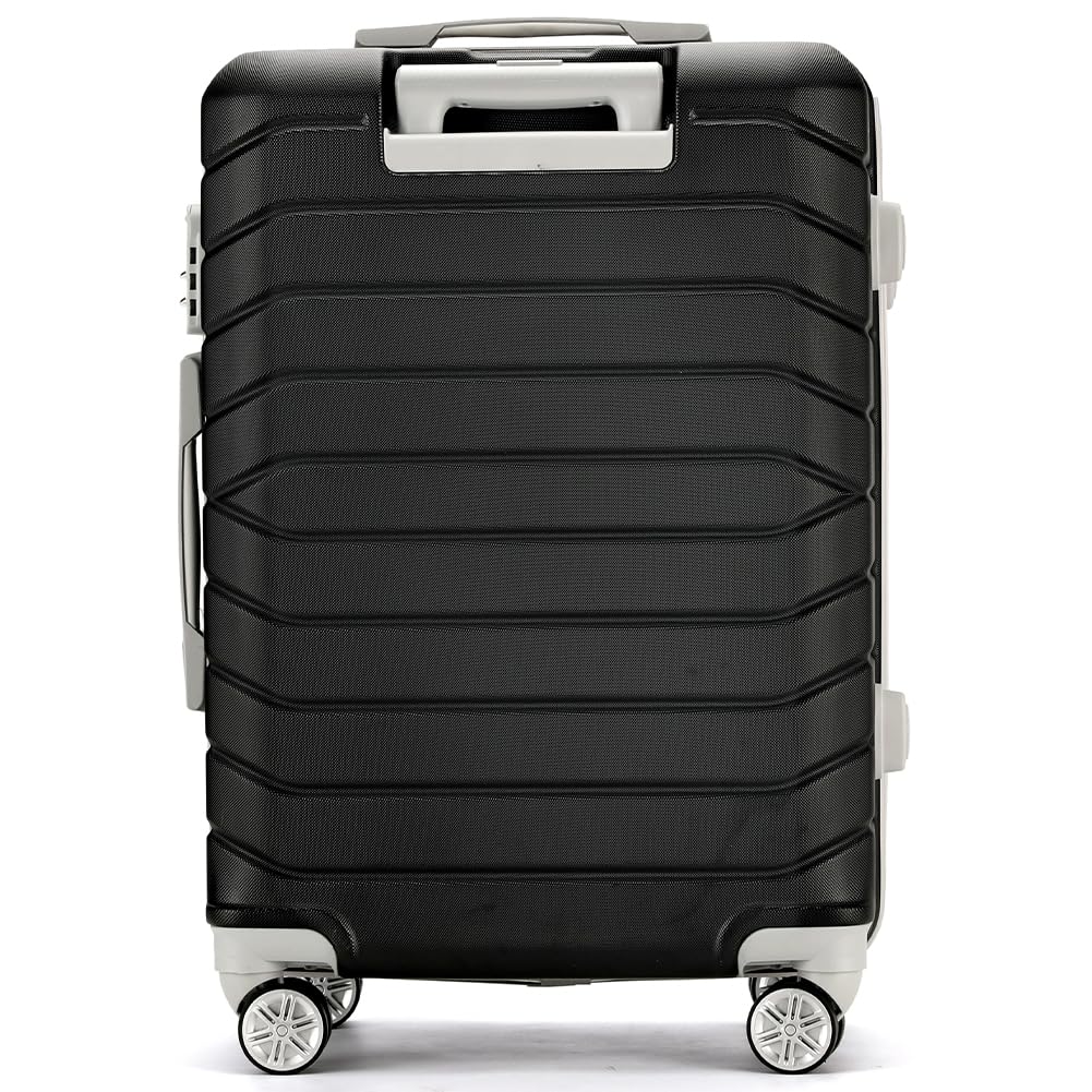 Set 4 Valigie Rigide in ABS con Beauty Case, Valigia con Manico Telescopico e Ruote Easy Roll, Trolley con Lucchetto e Serratura a Codice, Bagaglio a Mano Design Moderno (Nero)