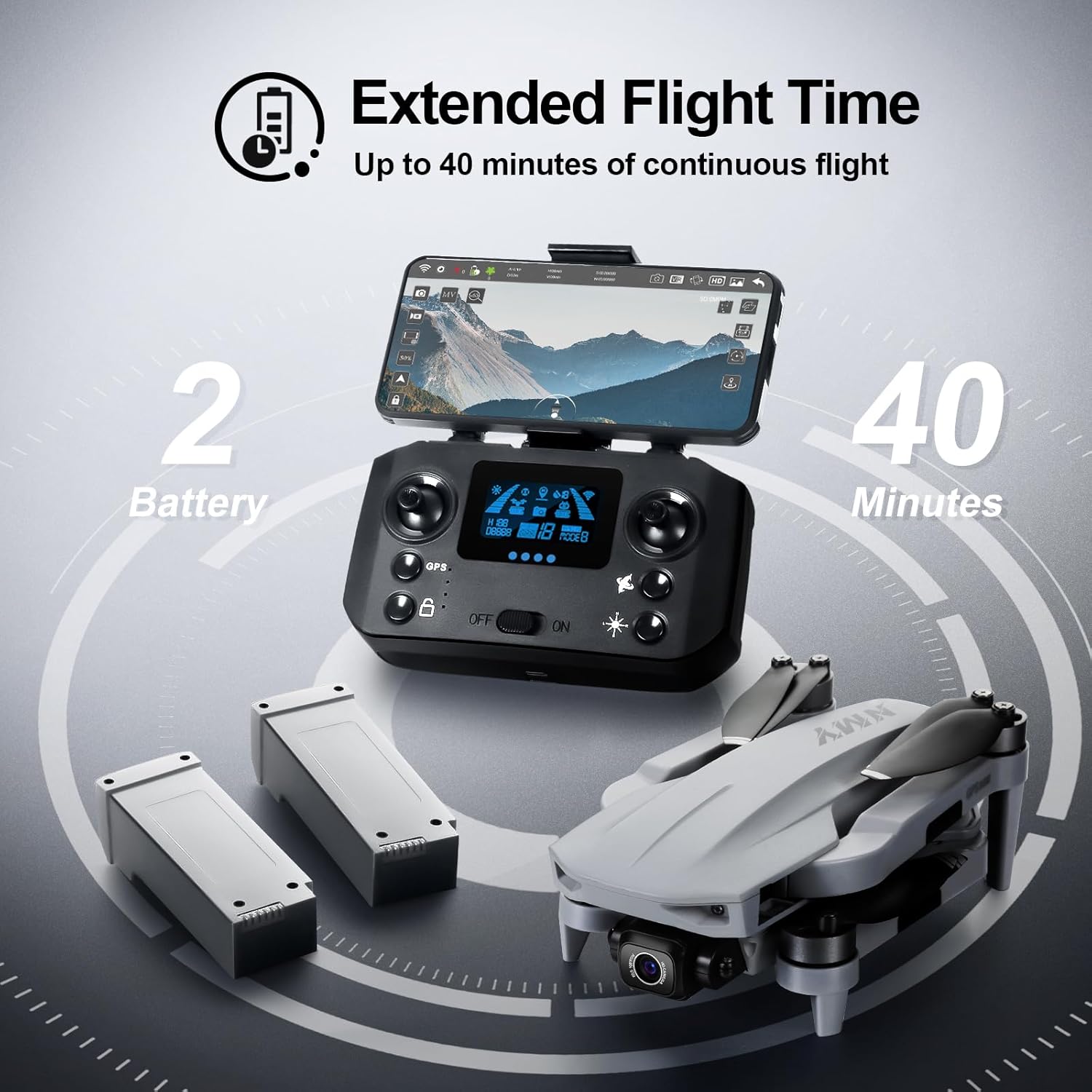 NMY N300 Drone remote control with a smartphone displaying the FPV feed.