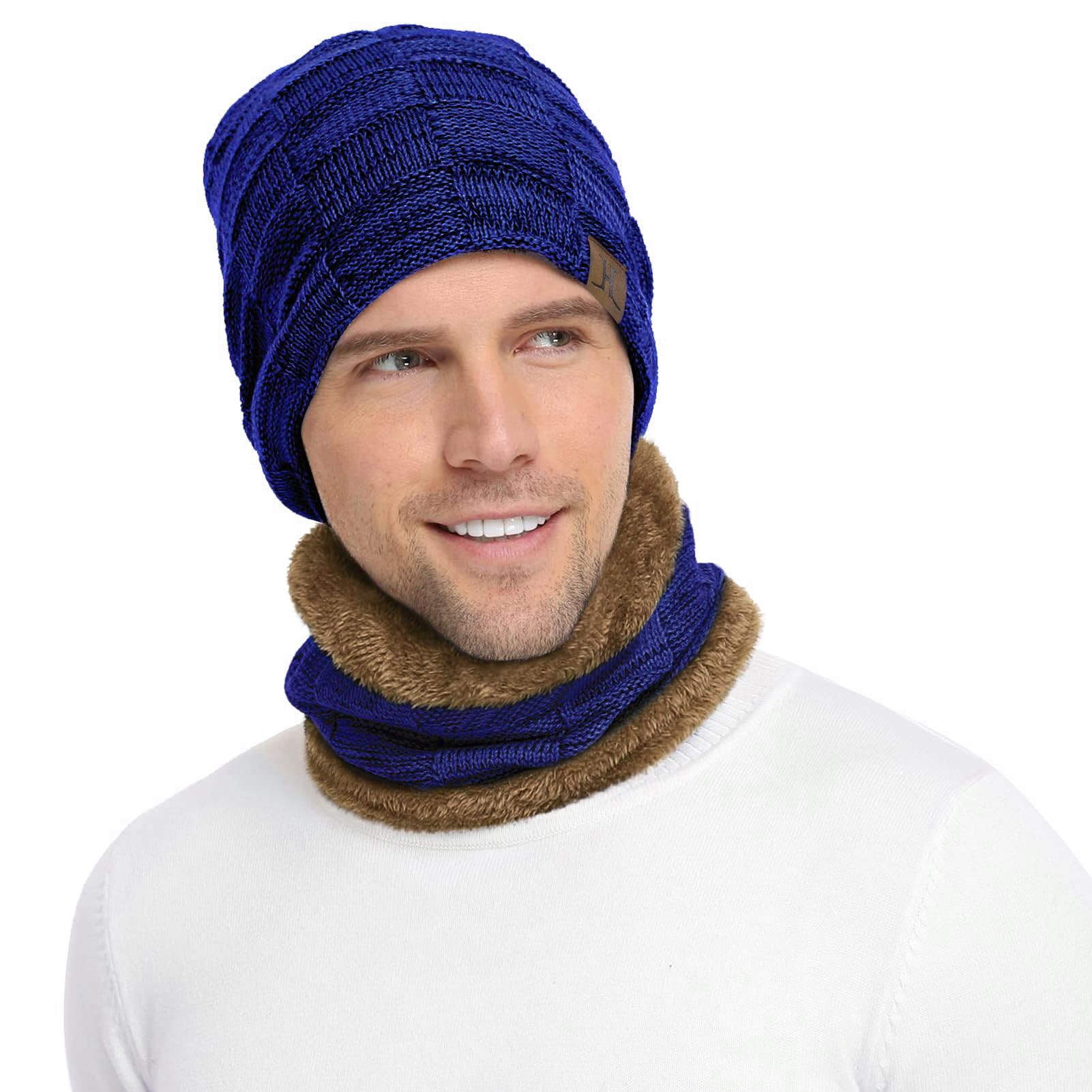 Bequemer Laden Winter Beanie Mütze Herren Loop Schal Warm Set Gefütterte | 2 Stück Thermo Wintermütze Herren Schlauchschal Set Doppellagige Strickmütze Rundschal Winterschal Männer Geschenke