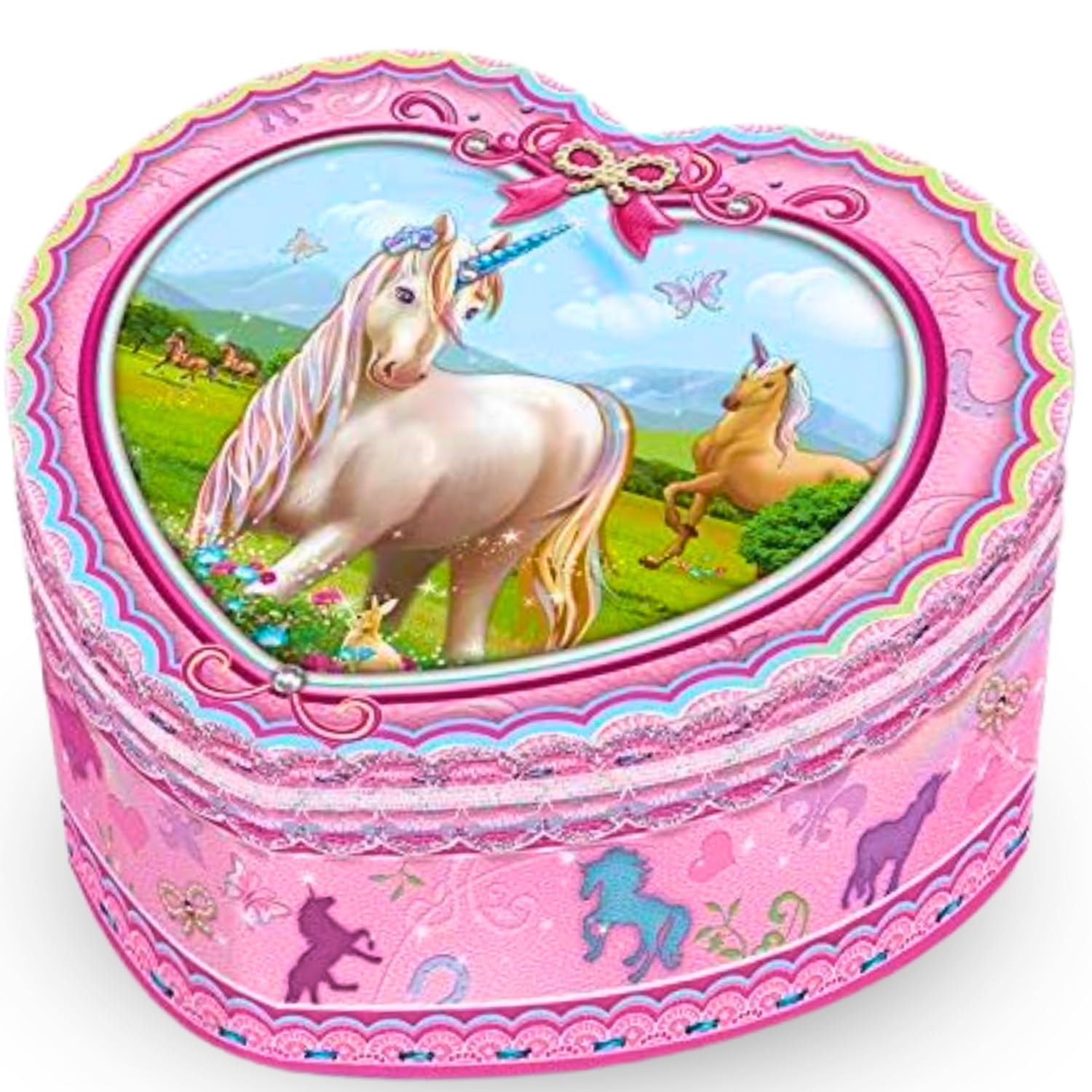 Mad AllyMusical Jewellery Box Girls | Heart-Shaped and Eye-Catching | Girls Birthday Present, Storage Box | Durable Childrens Jewellery Boxes/Jewellery Organiser for Treasured Pieces | Unicorn Theme