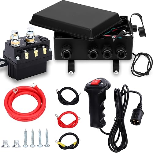WODHMIEY 12V 500A Winch Solenoid Contactor Relay Kit with 4 Pre-Wires & Box， Win