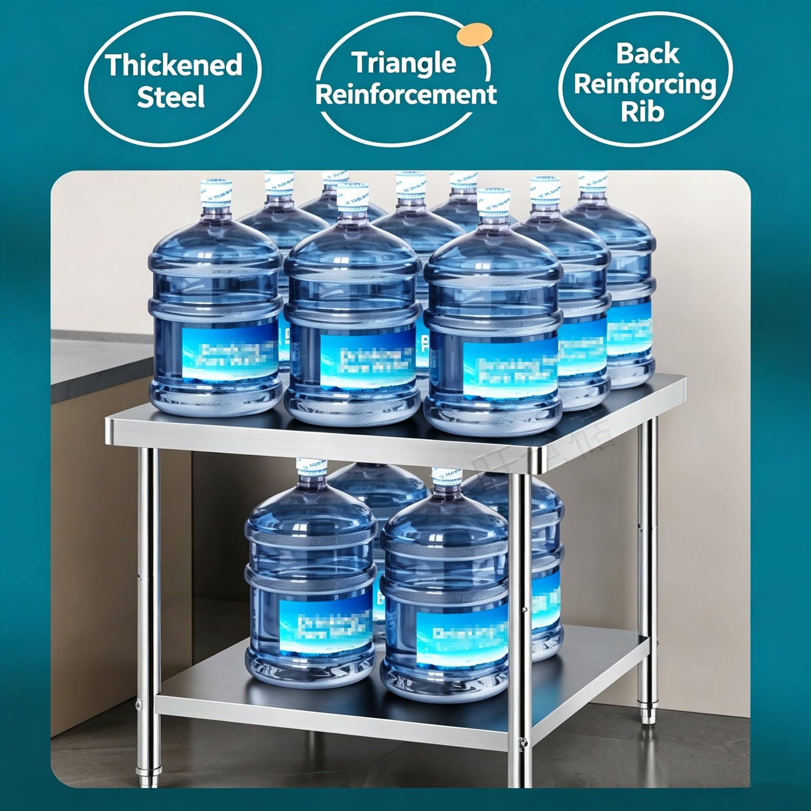 Mesa de Trabajo Cocina INOX, Refuerzo, Patas Ajustables | Gran Capacidad Carga, Superficie Cepillada Suave, Esquinas Redondeadas(3 tier,60x40x80cm)