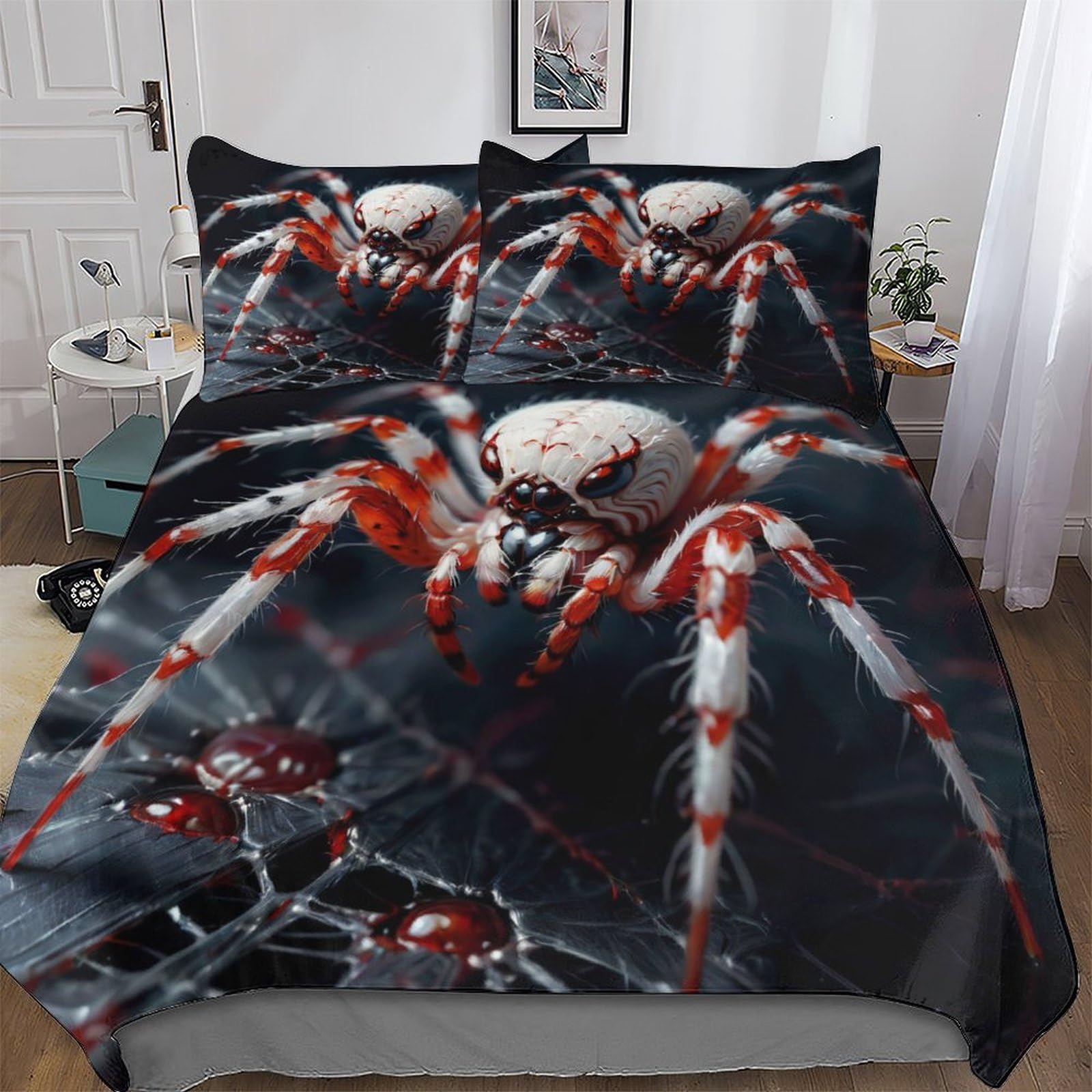 Housse de couette araignée 200x200 lit double enfant microfibre 3 pièces