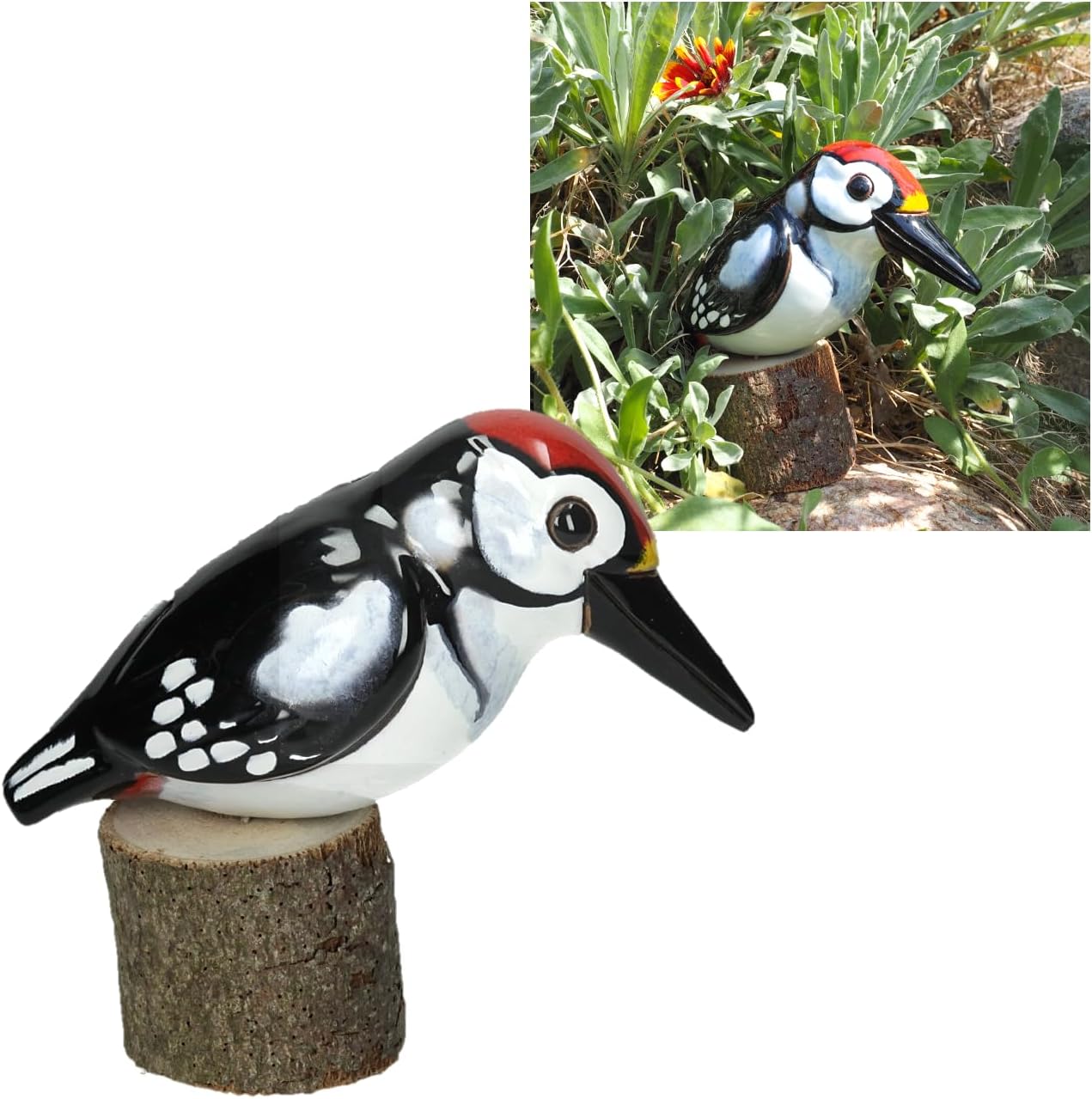 Ceramic Garden Decor - Bird Woodpecker Lawn Stake - Outdoor Statue - Perfect, Unique Gifts for Gardeners Woman, Men, Yard Gifts - Handmade, Frostproof