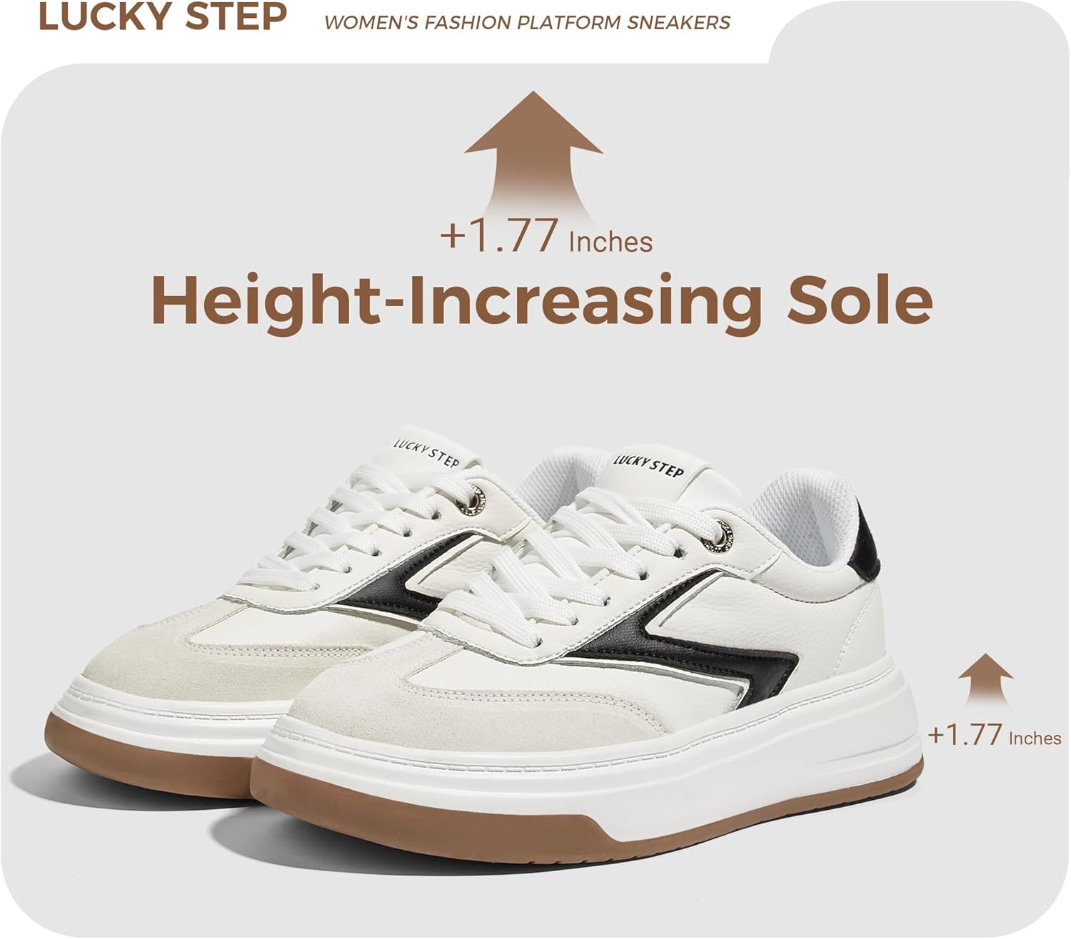 LUCKY STEP Women's Fashion Platform Sneakers Retro Chunky Casual Cow Suede Tennis Footwear Thick Sole Low Top Memory Foam Insole Walking Shoes - Image 3