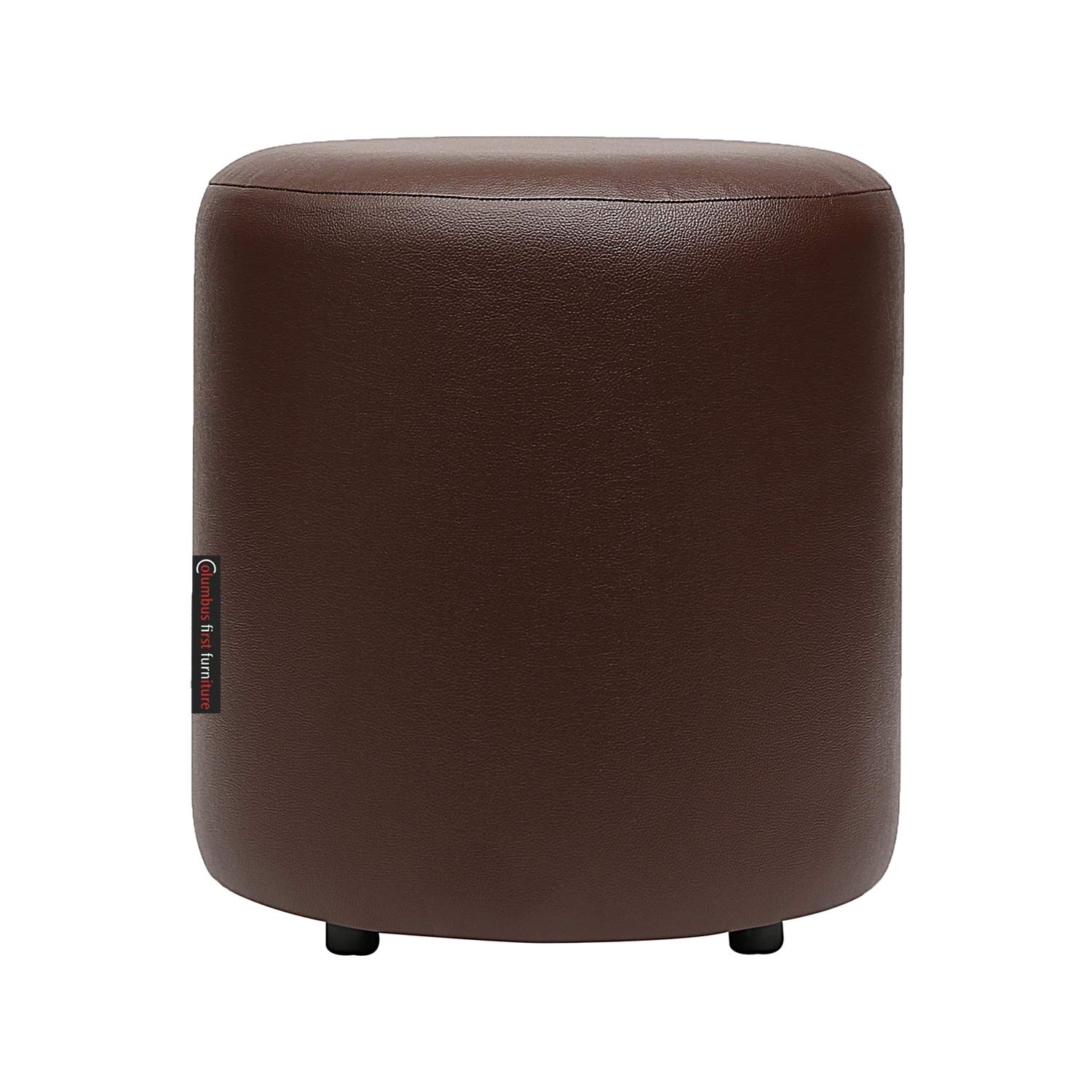Columbus First Furniture Britto 30462A Ottoman for Living Room Bedroom Upholstered Foam Cushioned Sitting Frame in Wood Faux Leather Brown Round pouffe Stool-15 Inch Diameter-1 Unit-image-16
