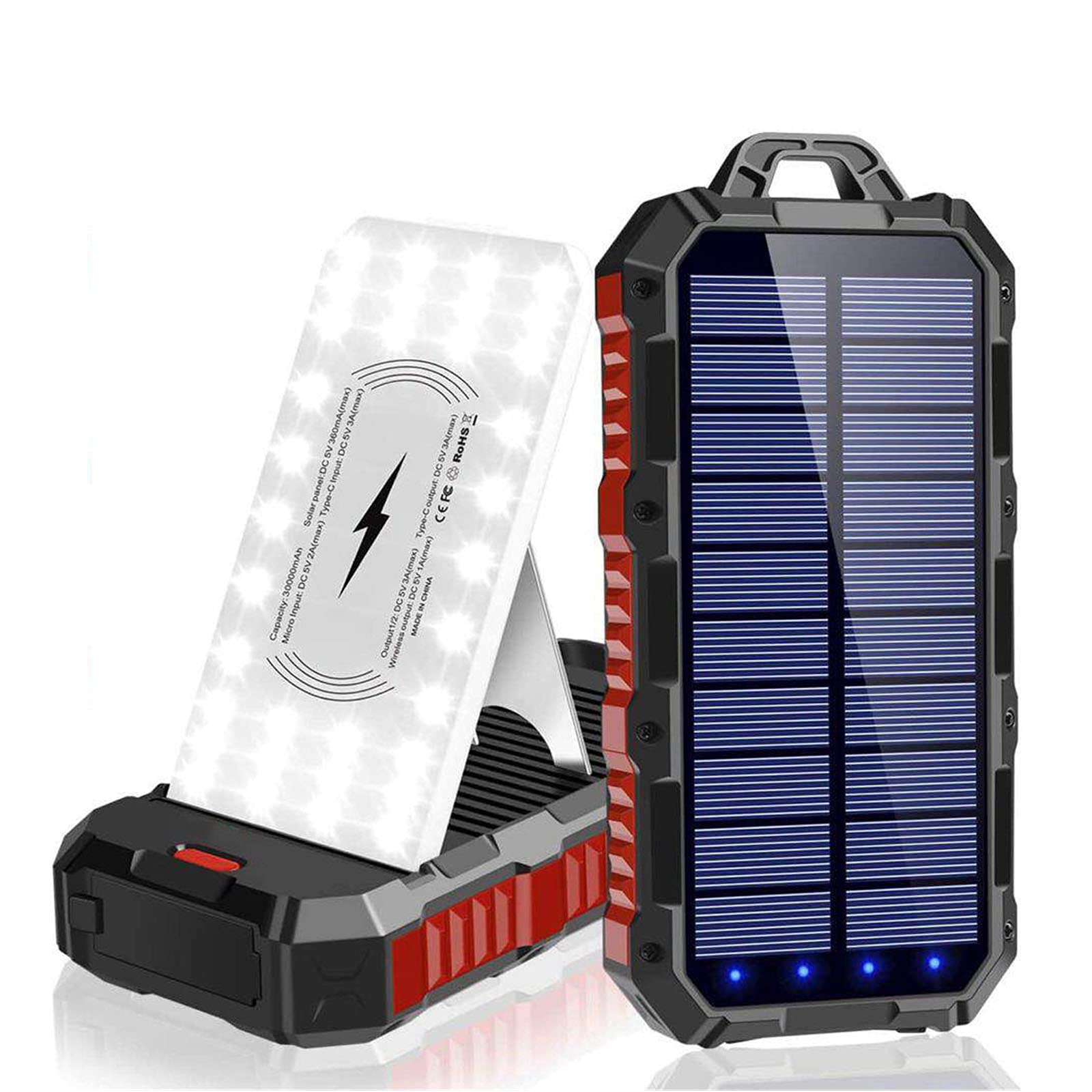 WFEI Banca di Carica del Caricatore Solare, Carica Rapida, Carica Wireless, Caricabatterie Portatile con Torcia Elettrica, Impermeabile per Esterno, Compatibile con Smartphone
