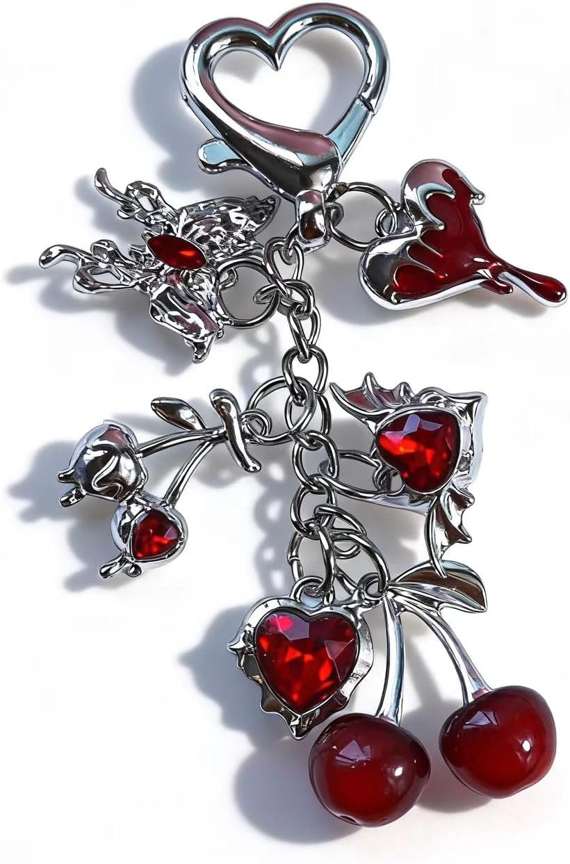 Red Cherry Bag Charms Keychain Charm, Y2K Aesthetic Purse Charm Purse Keychain For Handbag,Backpack Women,Men (Red)