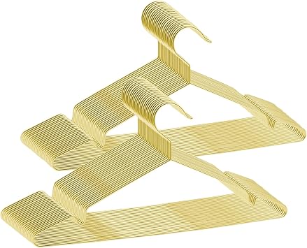 ABHENG AIY0350J Pack of 50 Metal Clothes Hangers Space-Saving Stainless Steel Clothes Rail Rust-Resistant for Shirts Shirts Dresses Tops 42W x 21Hcm Gold
