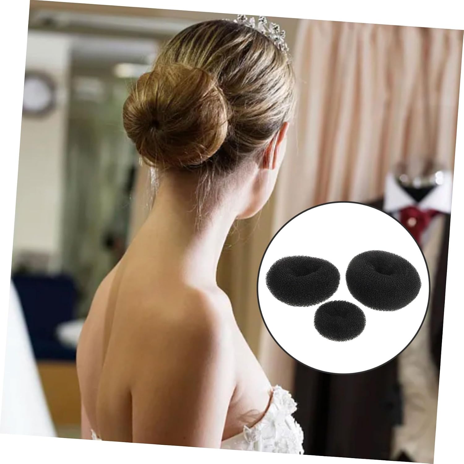9pcs Black Nylon Hair Donut Bun Shapers for Women with Gentle Protection Multiple Size Choices Classic Elegant Style Flexible Bun Maker for Neat Ballet Updos