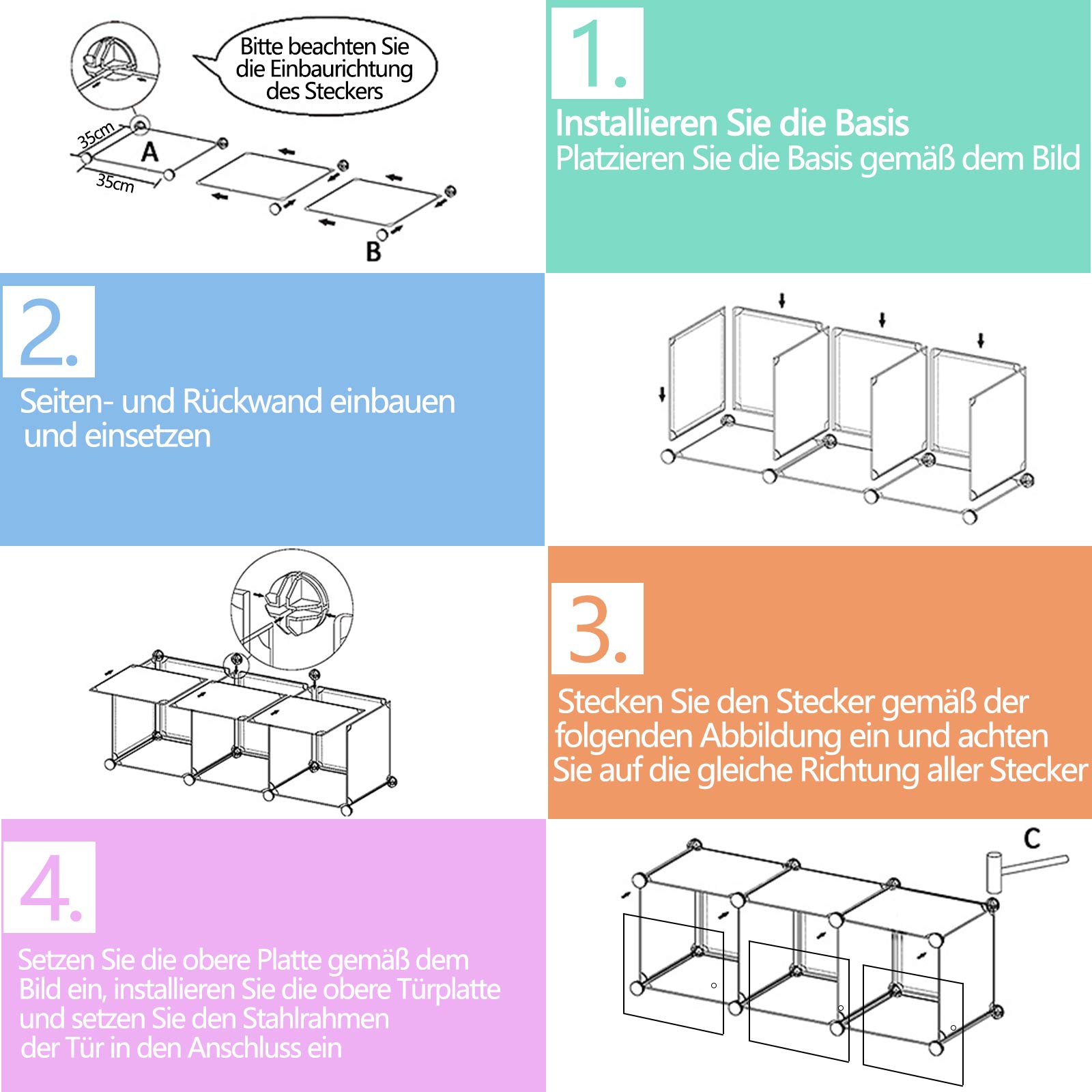 YUENFONG Organizador de armario para bricolaje, sistema de estantería, sistema de estantes de plástico para ropa, zapatos, juguetes y libros (8 cubos con puerta)