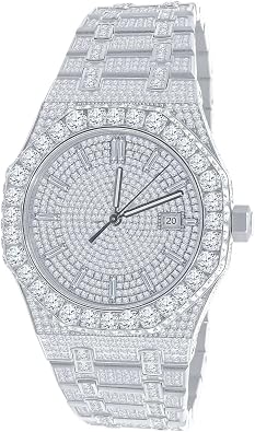 Real Genuine Certified 24.65 CWT. VVS/D Moissanite Diamond Mens Stainless Steel 14K Gold Finish Luxury Automatic Designer Custom Watch