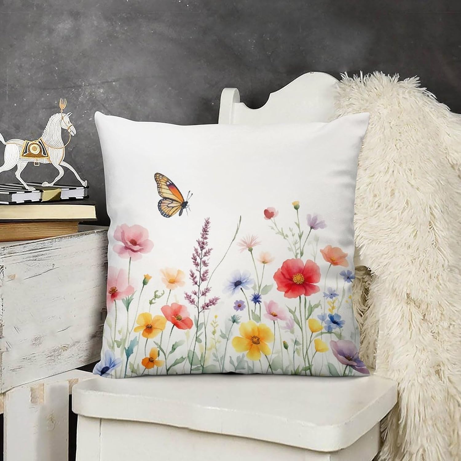 Floral Butterfly Velvet Soft Decorative Throw Pillow Cover 24x24 Set of 2 Boho Throw Pillow Cases Indoor Outdoor Use Square Throw Pillowcase Decor for Office Home Chair New Home image 3