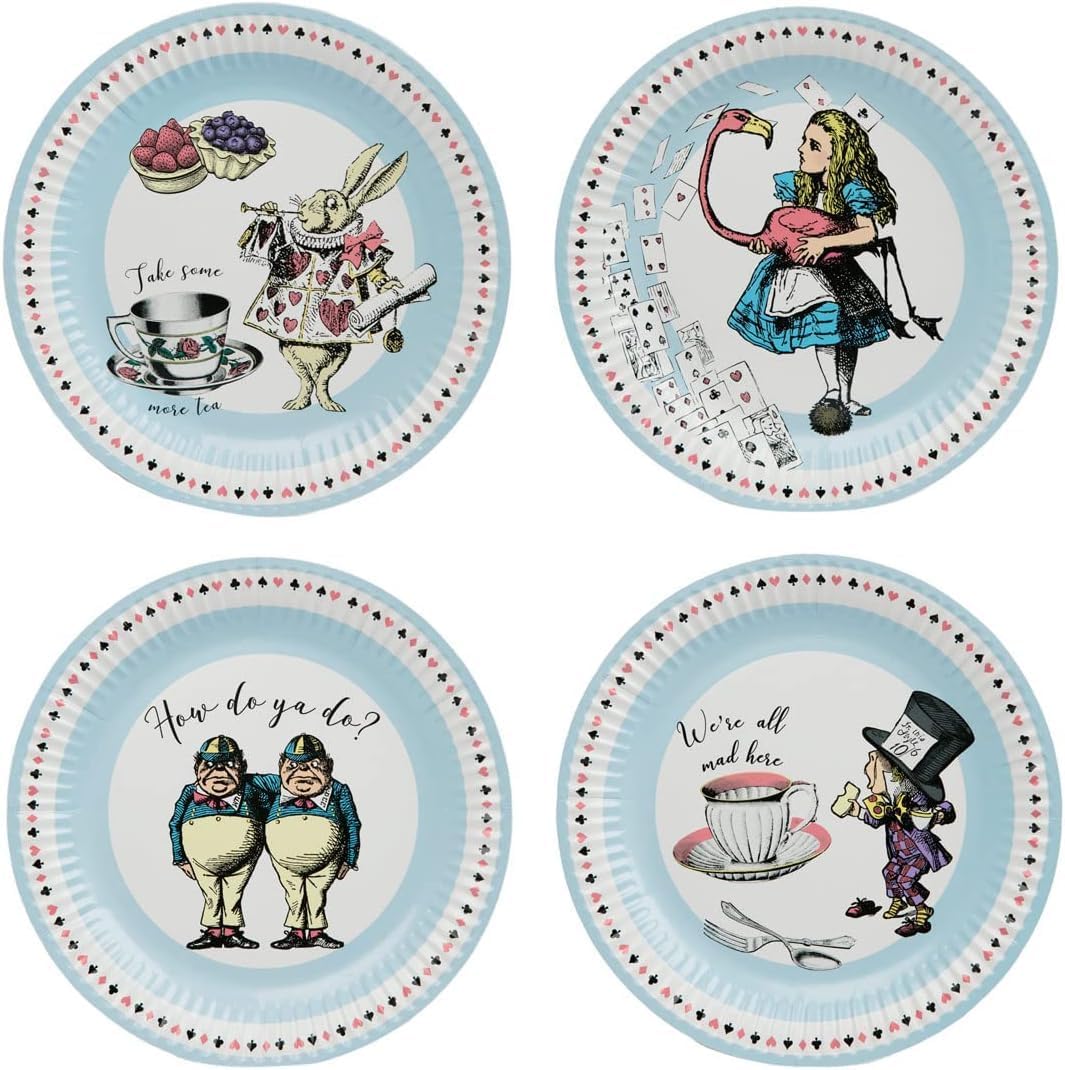 Talking Tables 50pcs Alice in Wonderland Party Set for 16 Guests, Napkins, Plates Cups, Bunting- Mad Hatter Tea Party Decorations FOR Baby Shower Mother's Day Bridgerton Wedding Birthday Decorations
