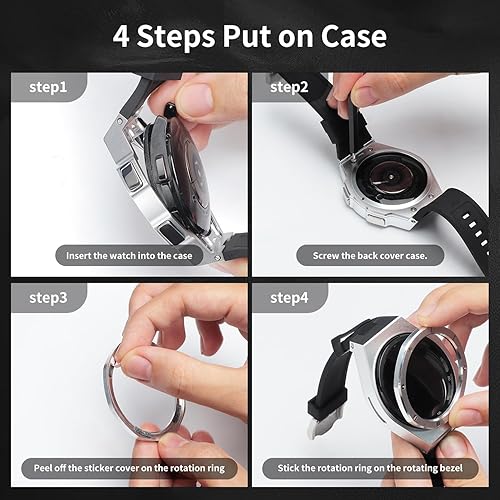 Miniatura 7 de Funda de lujo diseñada para Samsung Galaxy Watch 6 Classic de 1.850 in 2023, resistente funda protectora militar de metal con correa de silicona