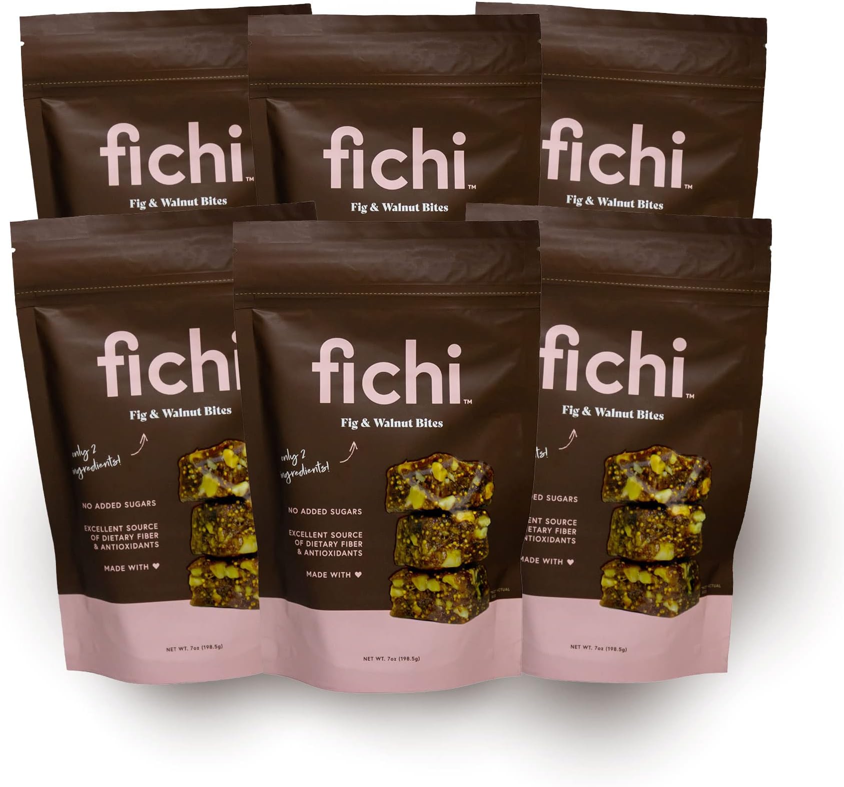Fichi Fig and Walnut Bites, a Wholesome and Delicious Gluten-Free Italian Fruit and Nut Snack, 7 Oz (Pack of 6)