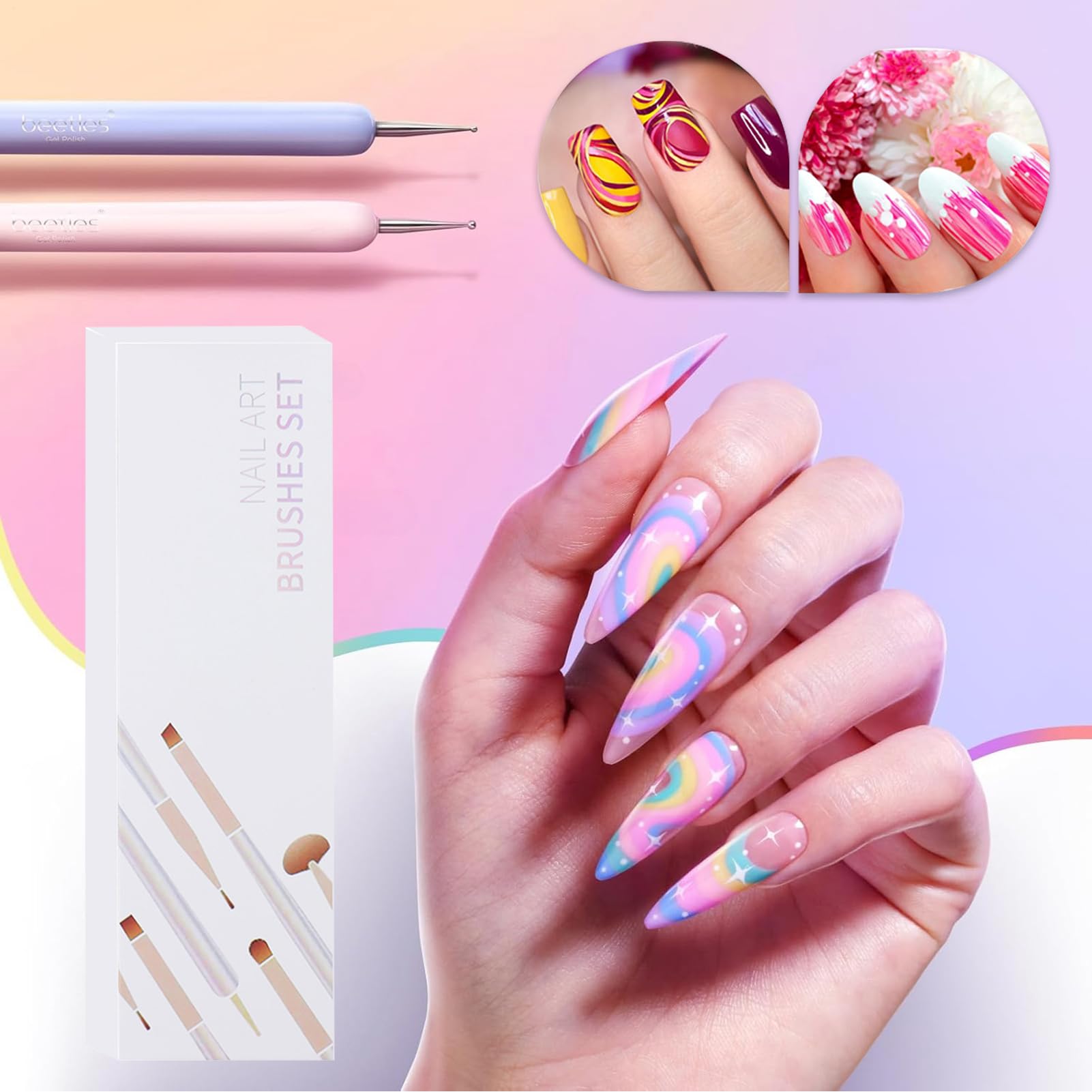Set Di Pennelli Per Nail Arts, 6 Pezzi Pennelli Unghie Gel Per Design Su Unghie, Strumenti Penne Nail Arts, Set Di Strumenti Manicure A Doppia Testa, Pennellis French Liner Unghies, Per Disegno