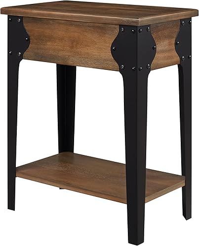 Miniatura 8 de Art Leon Mesita de noche vintage, mesa auxiliar con cajón y estante de almacenamiento, mesita de noche con patas de metal negro para oficina en casa