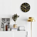 VIKMARI 12" Black Gold Marble Silent Wall Clock Salle de bain Salon Décor , Batterie moderne , Occasion Non-Ticking Round Quartz Marble Texture Clock Or mains Rustique Golden Kitchen Decor