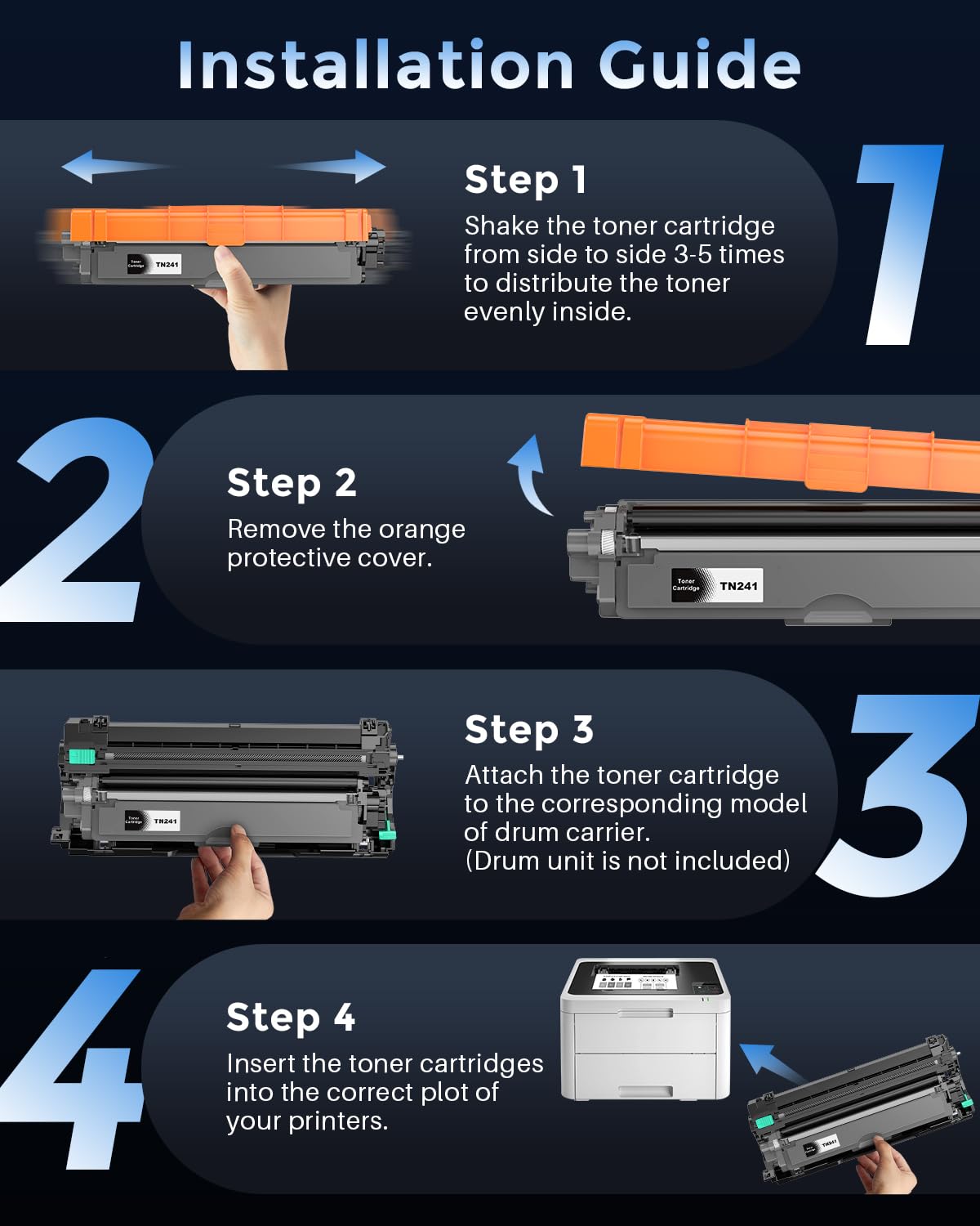 TN241 TN245 Cartouche de Toner Compatible pour Brother TN-241 TN-245 pour MFC-9330CDW DCP-9020CDW MFC-9340CDW HL-3140CW HL-3150CDW MFC-9140CDN HL-3170CDW (Noir Cyan Jaune Magenta, Pack de 4)