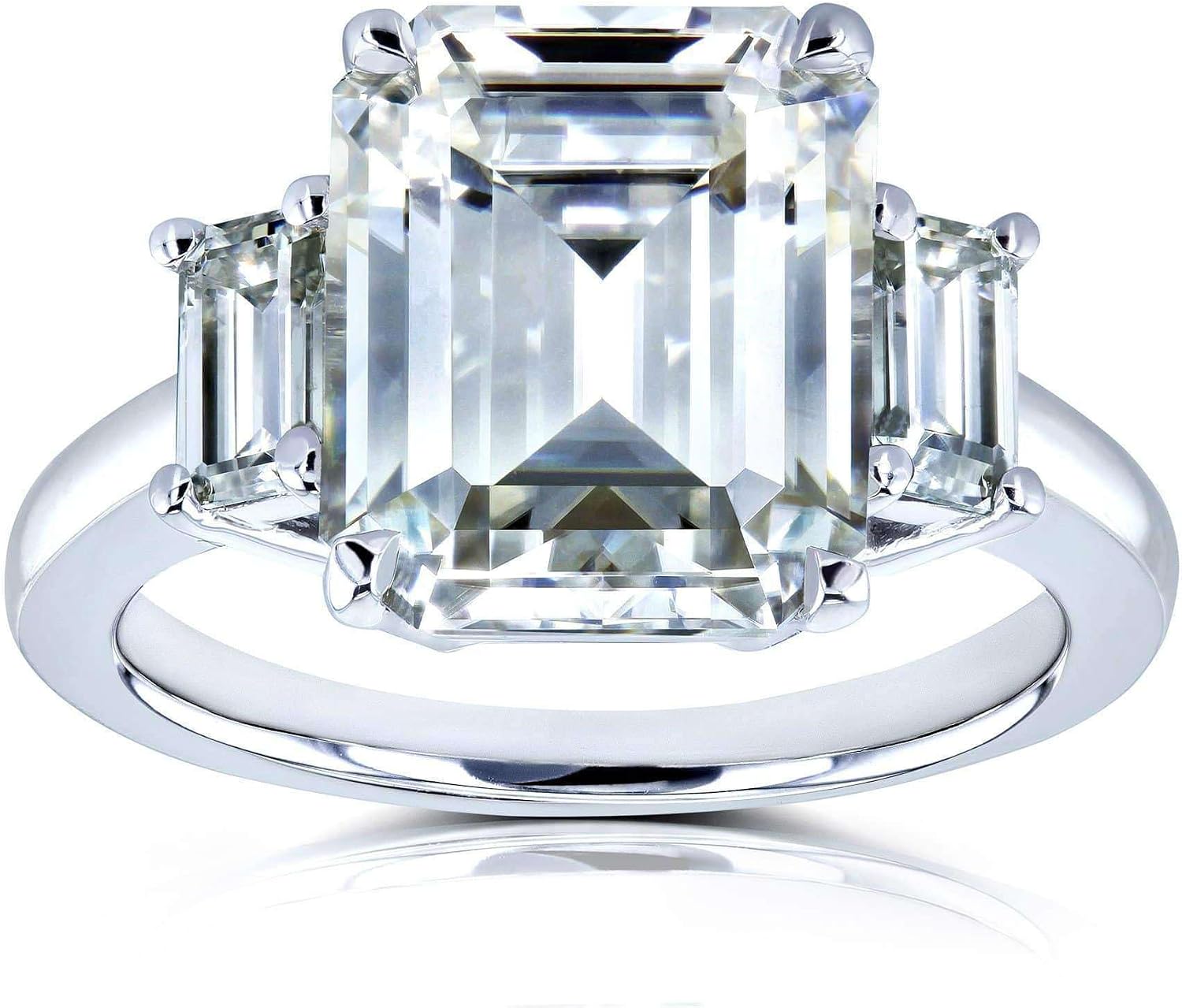 Kobelli 5 1/2 Carat TGW Three Stone Emerald Cut Moissanite Statement Engagement Ring in 14k White Gold