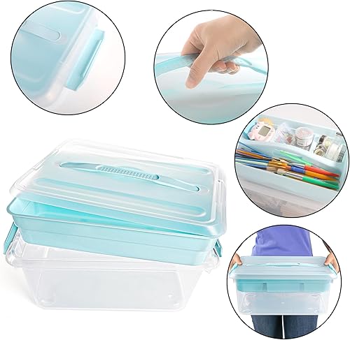 Miniatura 3 de Yesland Caja apilable y de transporte con bandeja extraíble, 16 x 11 x 6.5 pulgadas, organizador de plástico para suministros de arte, contenedores