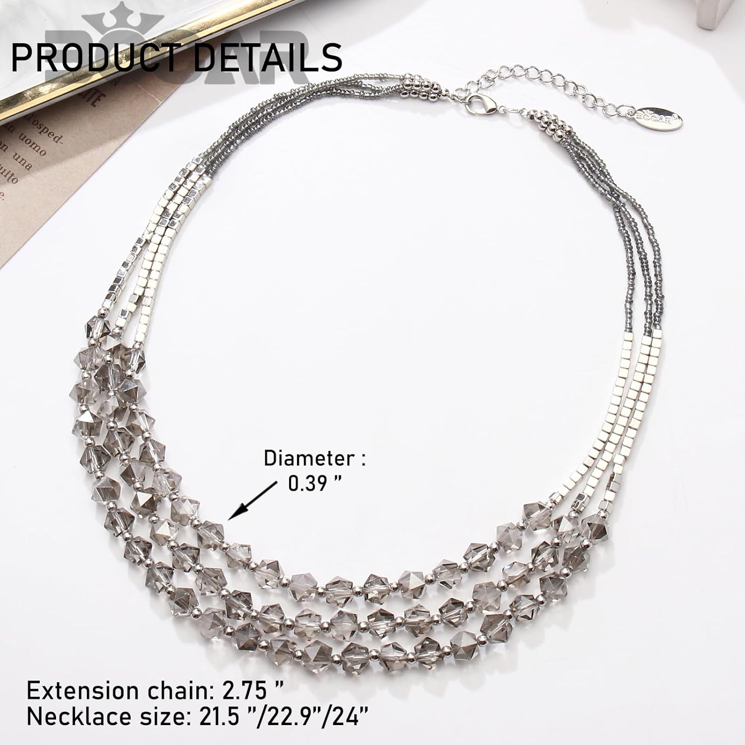 Bocar Necklace for Women, 3 Layer Beaded Necklace Crystal Beads Strand Fashion Jewelry, Party Gifts for Her - Image 7