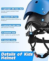 Vista 2 de Juego de casco de bicicleta para niños, casco ajustable para niños de 2-3-5-8-14 años, juego de almohadillas para niños pequeños con rodilleras