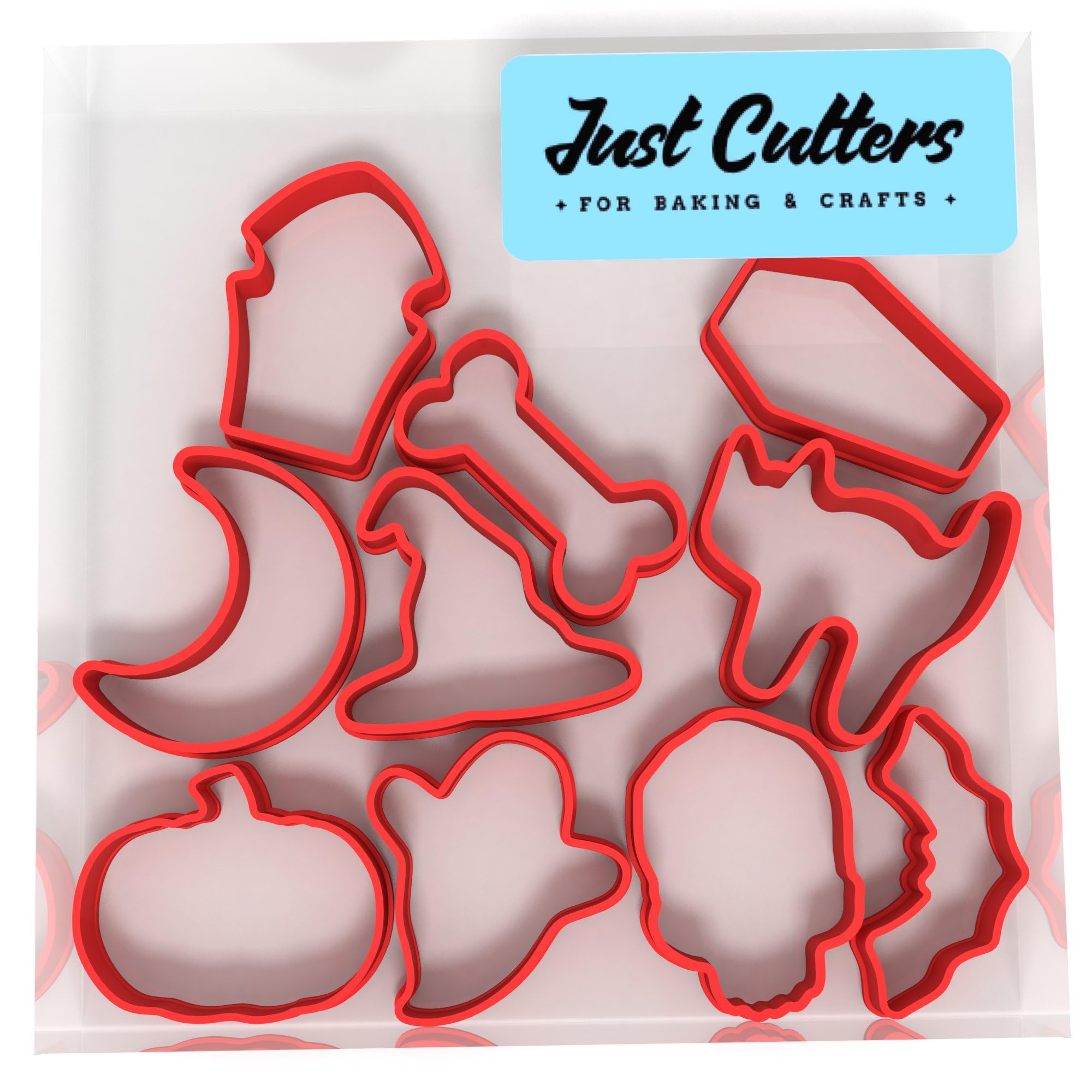 JUST CUTTERS Mini Halloween Cutters | Set of 10 Plastic Cutters for Baking, Fondant, Clay, Pastry, Icing, Jewellery (3CM)