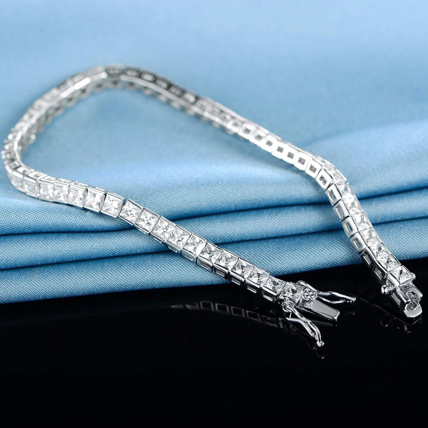 MDFUN 18K White Gold Plated 3mm Square Cubic Zirconia Dainty Tennis Bracelets Jewelry for Women 6-8.5 Inch - Image 9
