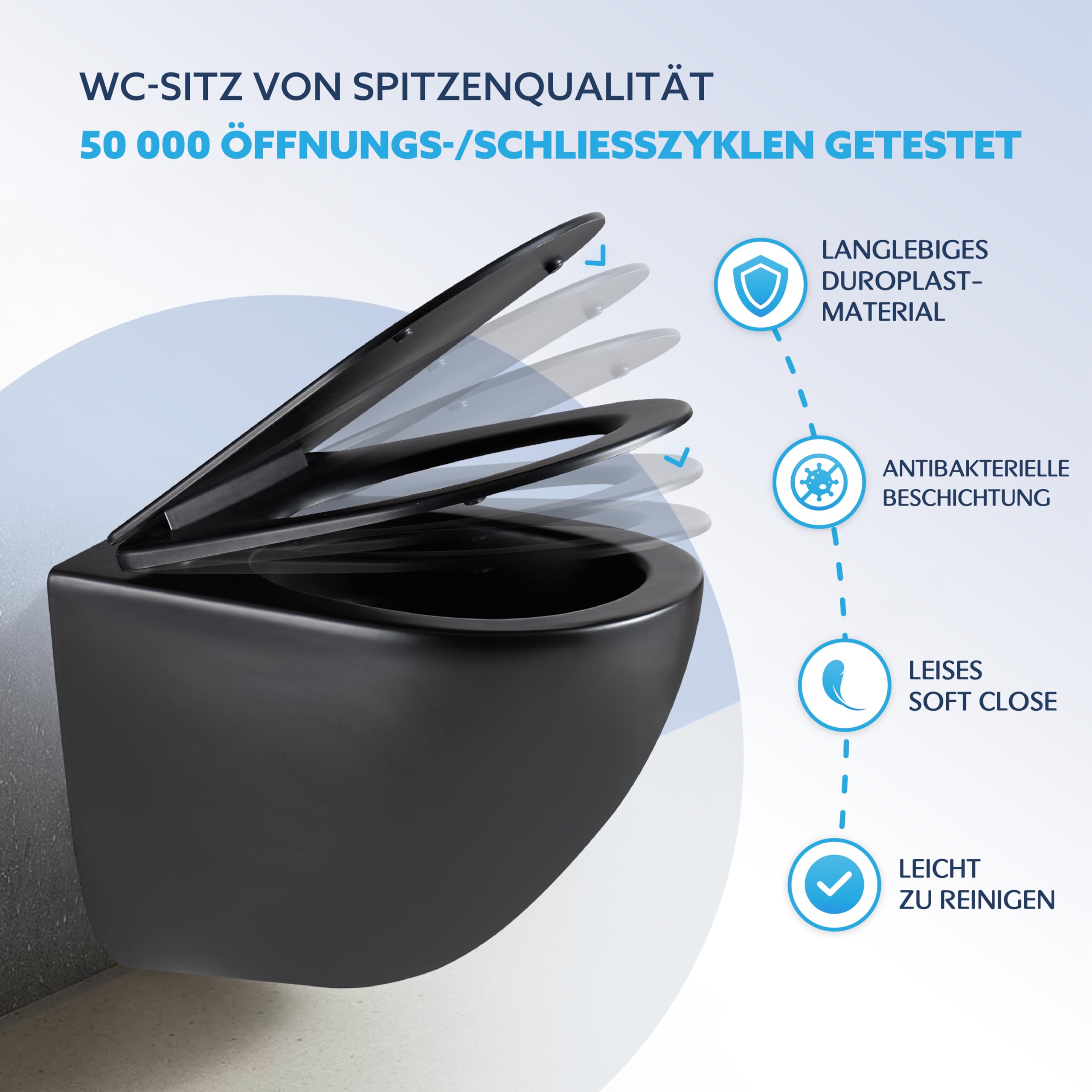 HOGART WC Suspendu avec Base Cachée et Fixations Invisibles, Système de Chasse Tornado Silencieux et Économique 3-4,5 L, Cuvette Céramique Facile à Nettoyer, Abattant Soft-Close, Gain de Place