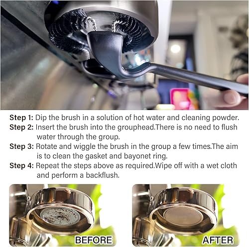 Miniatura 4 de Cepillo de limpieza para máquina de café espresso, limpiador de cepillo portafiltro de cabeza de grupo de 2.283 in, cerdas de nailon desmontables de
