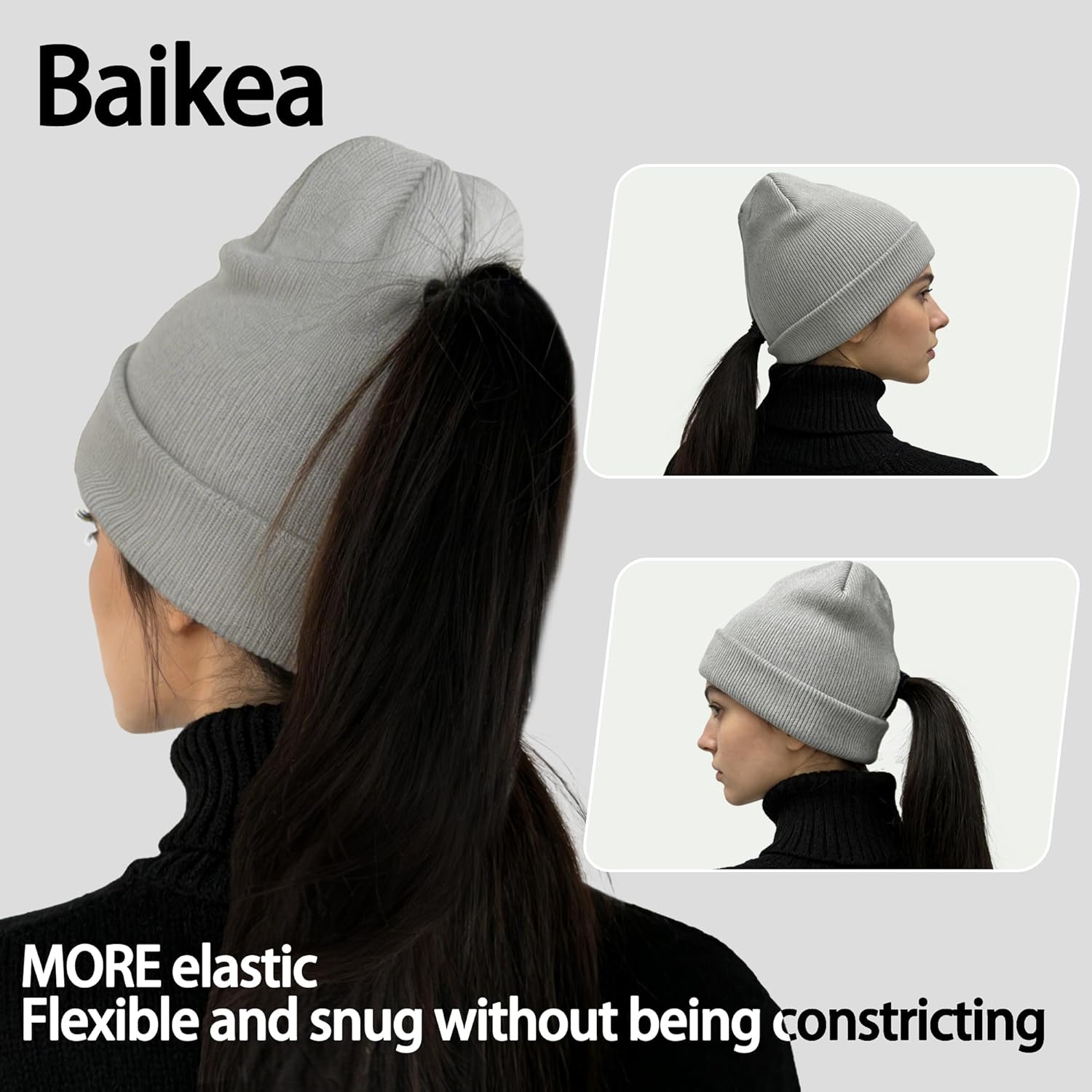 Magnetic Opening Ponytail Beanie Cap for Women Winter Knit Cuffed Hat High Ponytail & Bun Compatible Skull Cap - Image 2