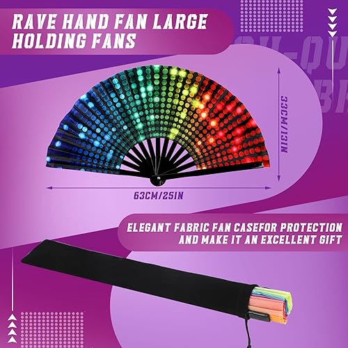 Miniatura 5 de FairySandy 20 ventiladores de mano plegables grandes con varillas de bambú para hombres y mujeres, ventilador de mano chino japonés arco iris con