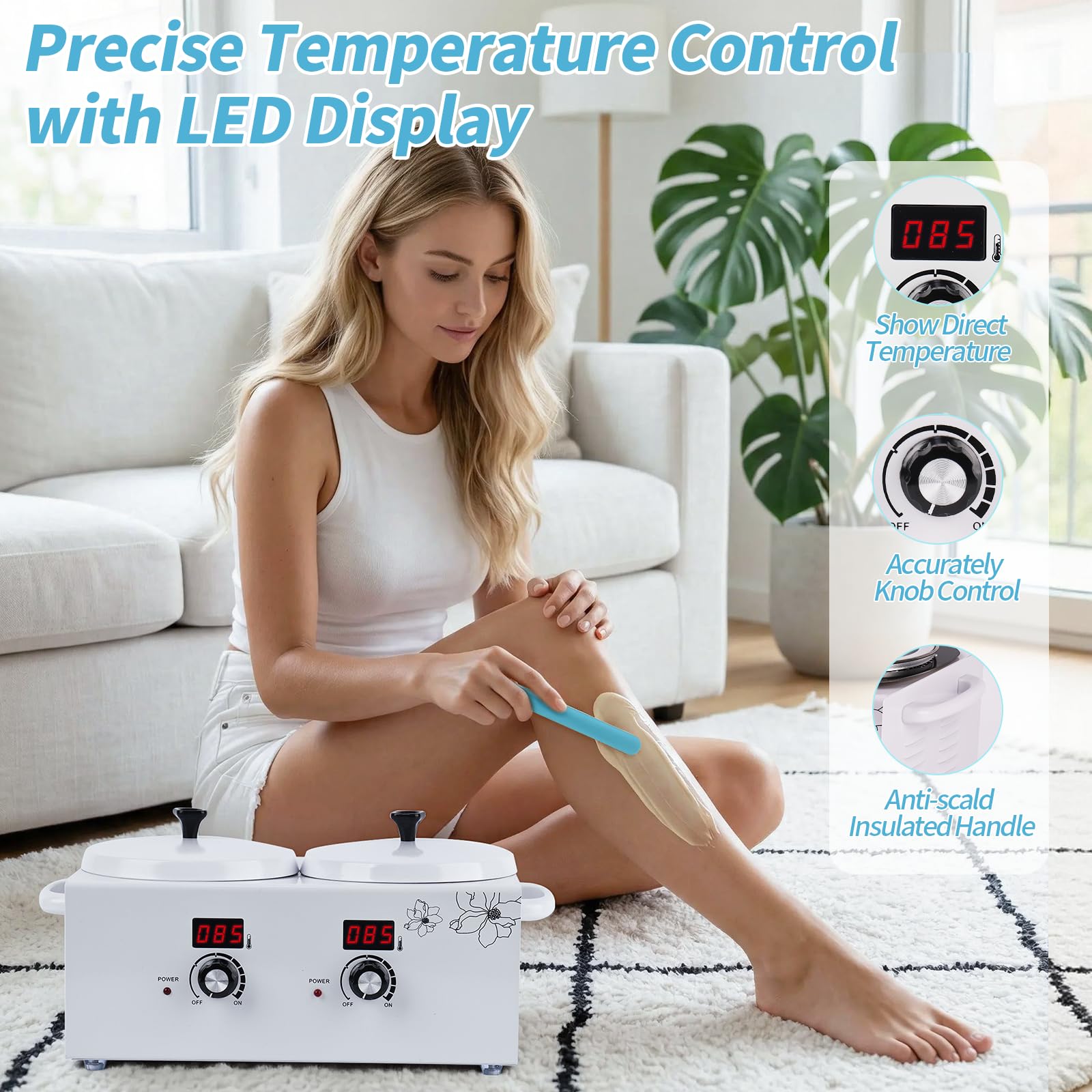 Double chauffe cire, iklestar kit professionnel appareil a cire chaude épilation, chauffe-cire électrique avec bâtonnets et bols en silicone pour utilisation à domicile, en spa ou en salon