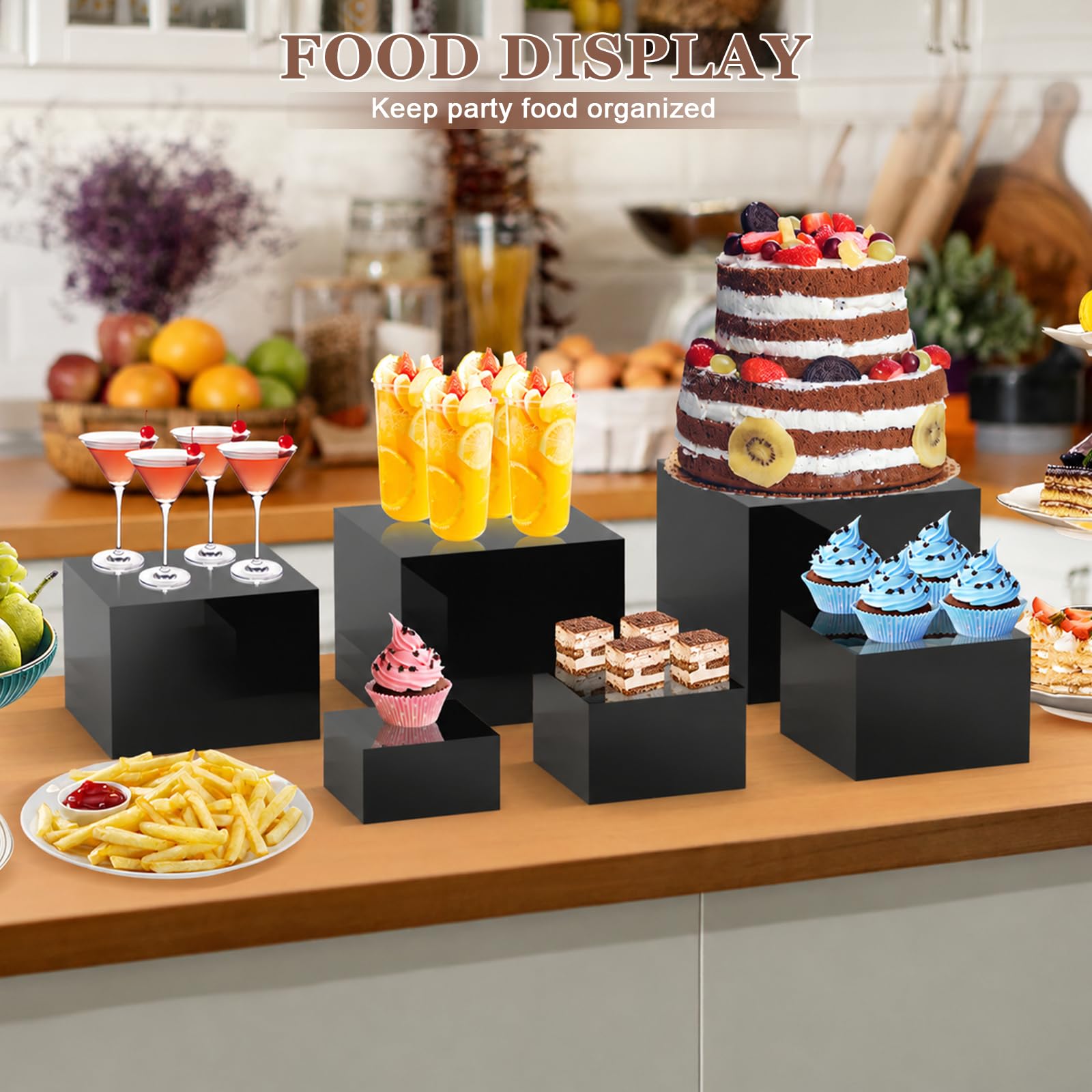 Ngdiluxury Elevadores de buffet para alimentos, acrílico, color negro