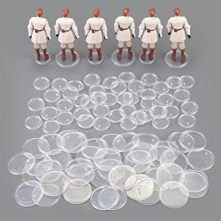 SIXPOINTS 70 Pieces Mix Clear Round Figure Display Stand Base Compatible with 3.75” MODERN Star Wars / MODERN G i Joe /Marvel Action Figure, 2 Size:25mm/37.5mm Wide Disc,2.35mm Peg Doll Model Support