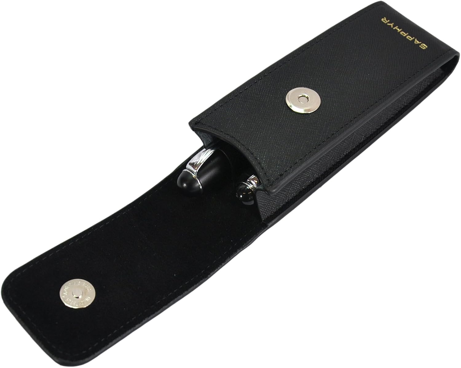 Saffiano Two-Pen Case by Sapphyr | Luxury Business Pen Holder and Organizer | Real Leather Case with Storage for Two Pens