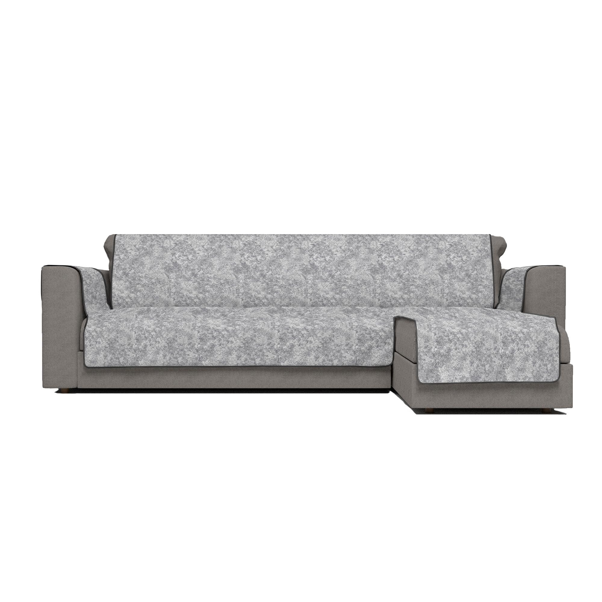 Italian Bed Linen “ Glamour” Anti-Slip Sofa Cover with Chaise-Longue Right, Dark Grey, 190cm