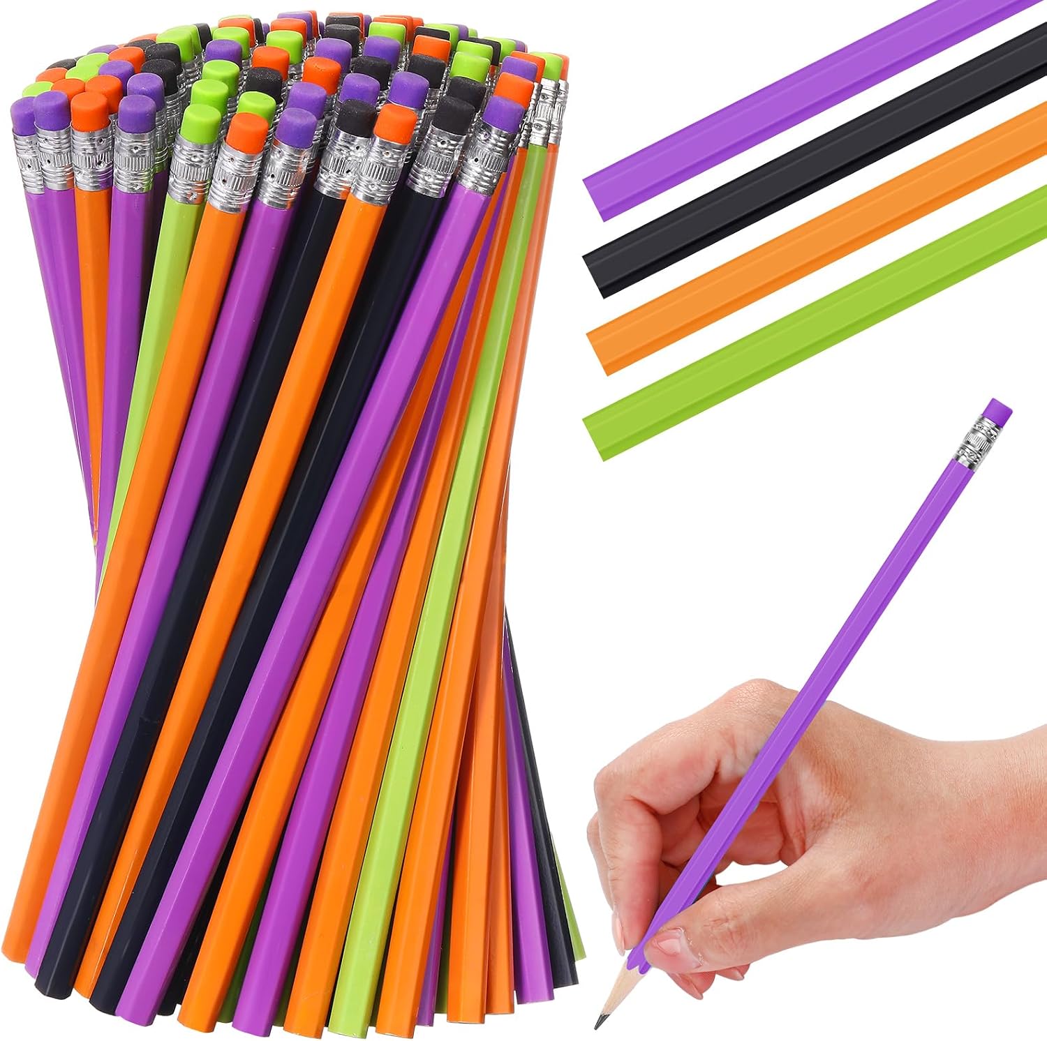 TecUnite 120 Pcs #2 HB Pencils with Eraser,Orange Purple Black Green image 2