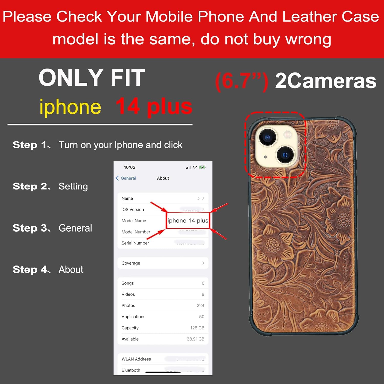 Leather Case Compatible with iPhone14 Plus Wallet 6.7",Genuine Leather 2-in-1 Magnetic Detachable Shockproof,Flip Folio Cover with Card Slot, Wireless Charging [RFID Blocking] Brown - Image 2