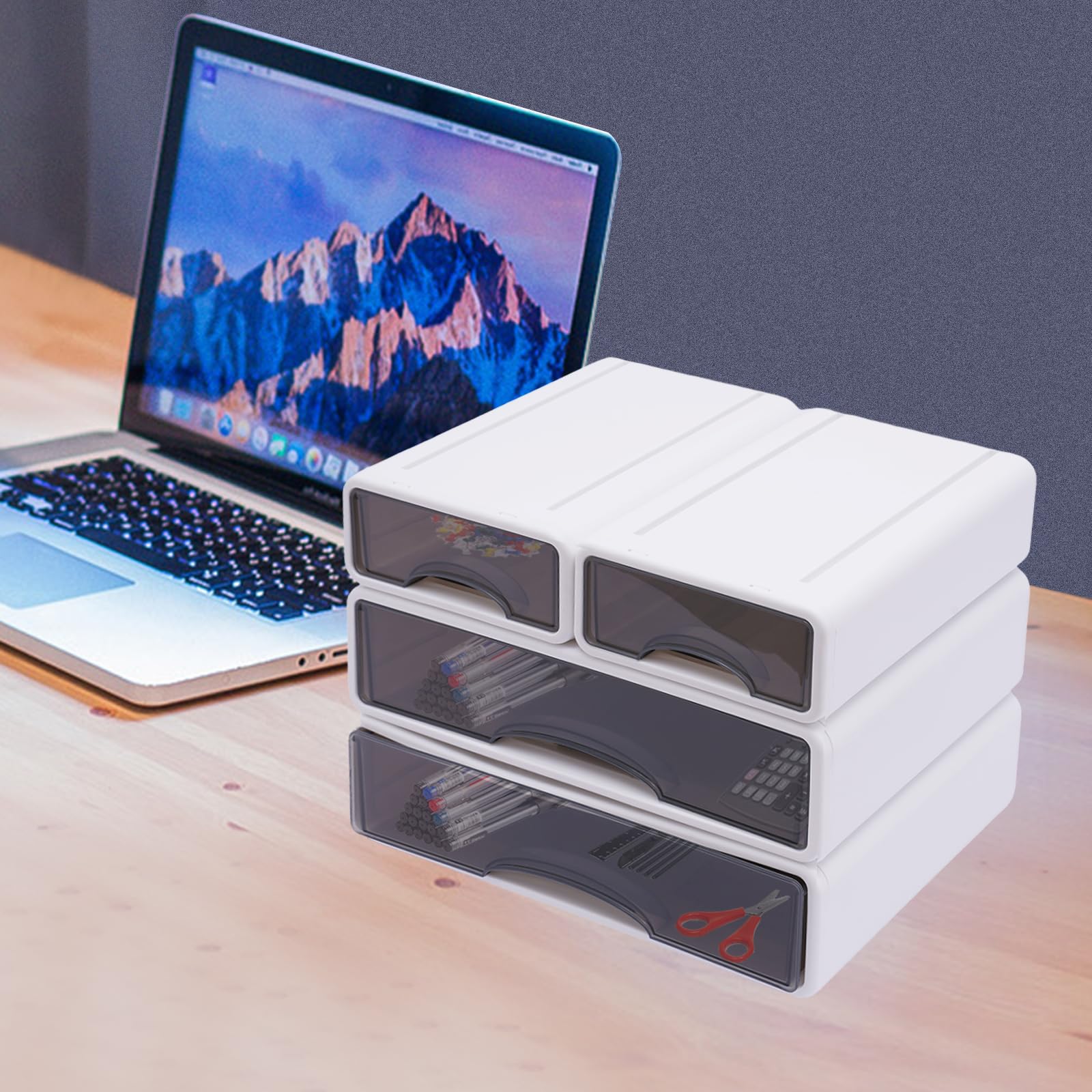 Organizador de Literatura apilable para Escritorio con 4 cajones, Organizador de Papel de 3 Niveles, Caja de plástico para el hogar, colección de cosméticos (Blanco)