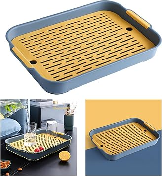 Qcwwy Dish Drain Tray, Dish Drainer Drying Rack Dish Drying Pad for Kitchen Counter Dish Drainer Drying Rack Plastic Tea Tray for Cup Bowl Fruit Rectangular