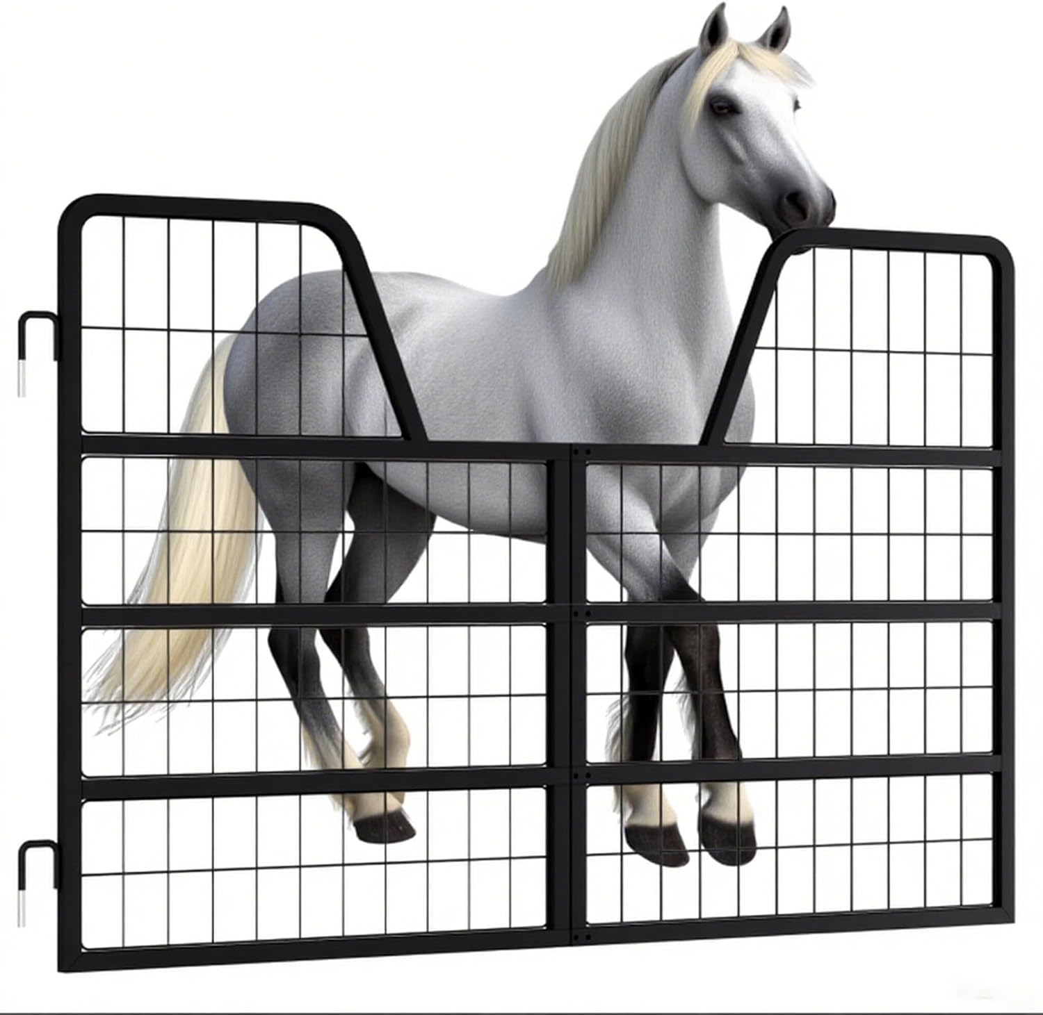 48''W x 32''H Steel Horse Stall Guard, Heavy Duty Yoke Design Stell Gates for Horses Comfortable, Half Door Gate for Horse Stall, Bidirectional Opening Horse Stall（2Pcs 1Set