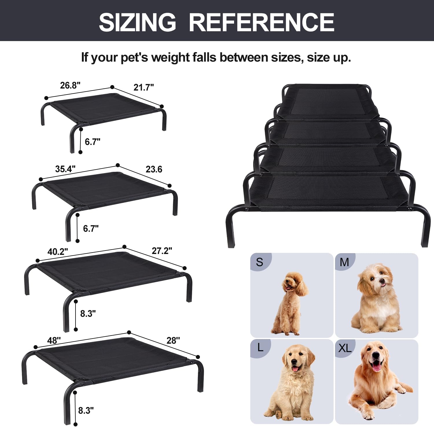review Elevated Dog Bed, Dog Cot Bed Waterproof, Portable Indoor & Outdoor Pet Hammock Bed, Frame with Washable, Breathable, Durable Teslin Mesh,(L) 40.2inX27.2inX8.3in