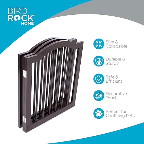 Miniatura 3 de INTERNET'S BEST Puerta para perros con parte superior arqueada, 3 paneles, barrera de madera para mascotas de 24 pulgadas de alto para perros o