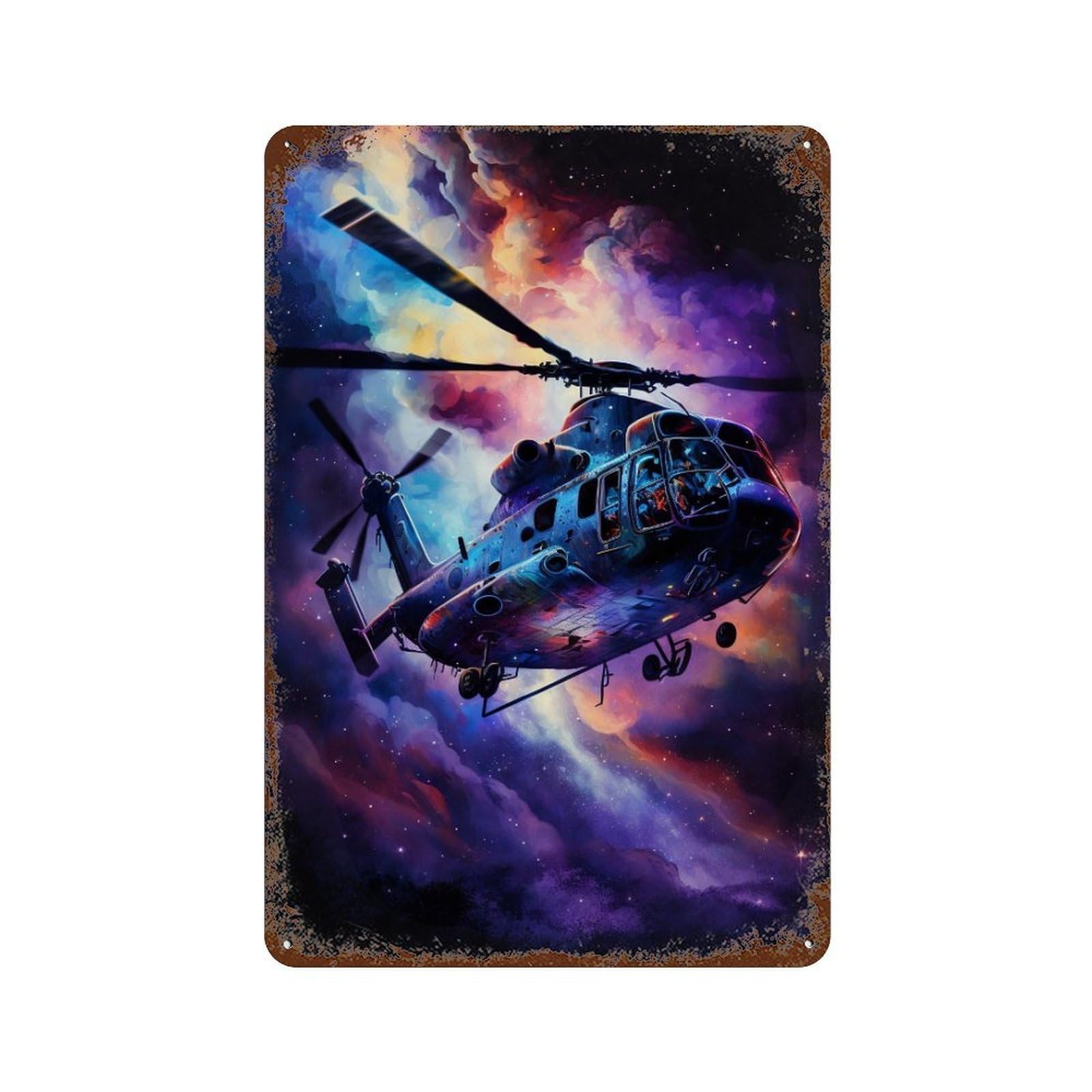 Cosmic Helicopter Flight-1 Weathered Tin Sign 11.8"x7.9", Retro Wall Decor for Pub, Kitchen And Man Cave Decor