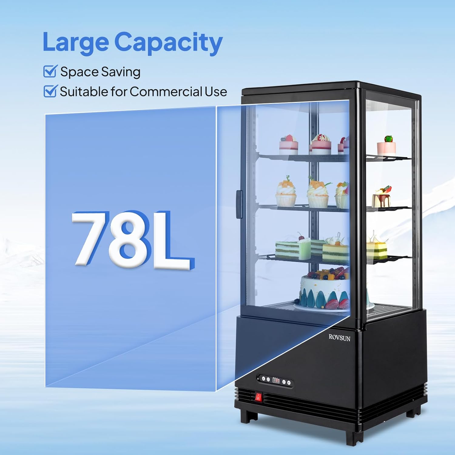 ROVSUN 3 Cu.Ft Refrigerated Display Case ETL NSF Certified, Commercial Countertop Refrigerator Display Refrigerator w/LED Lighting Auto Defrosting Air-cooling Front Opening Door for Cafe Restaurant