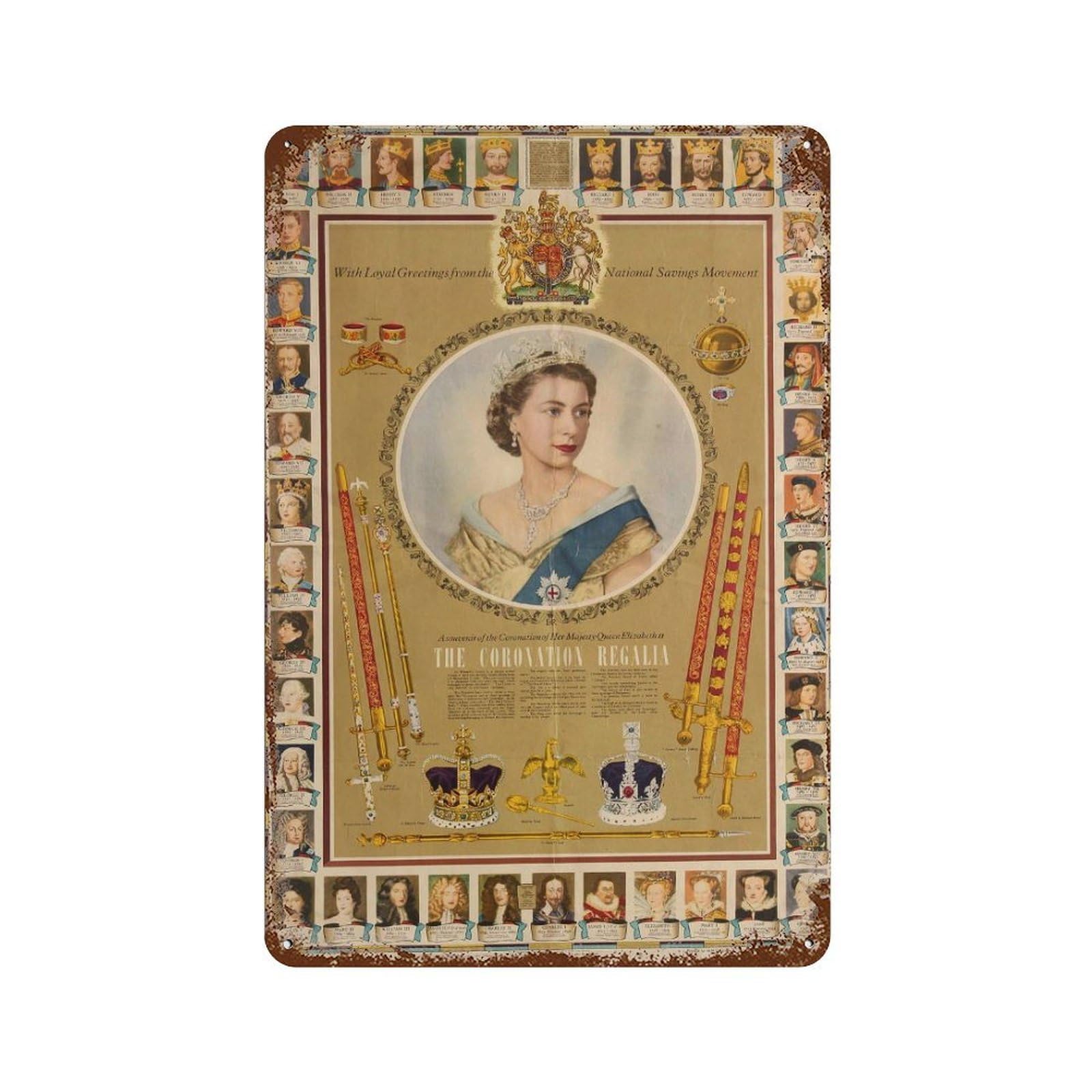xiaoxiaoshen Queen Elizabeth Coronation Wall Decor Art Metal Tin Poster Modern Home Decor Art Home Bar Shop Decorations Vintage Sign 30x20cm